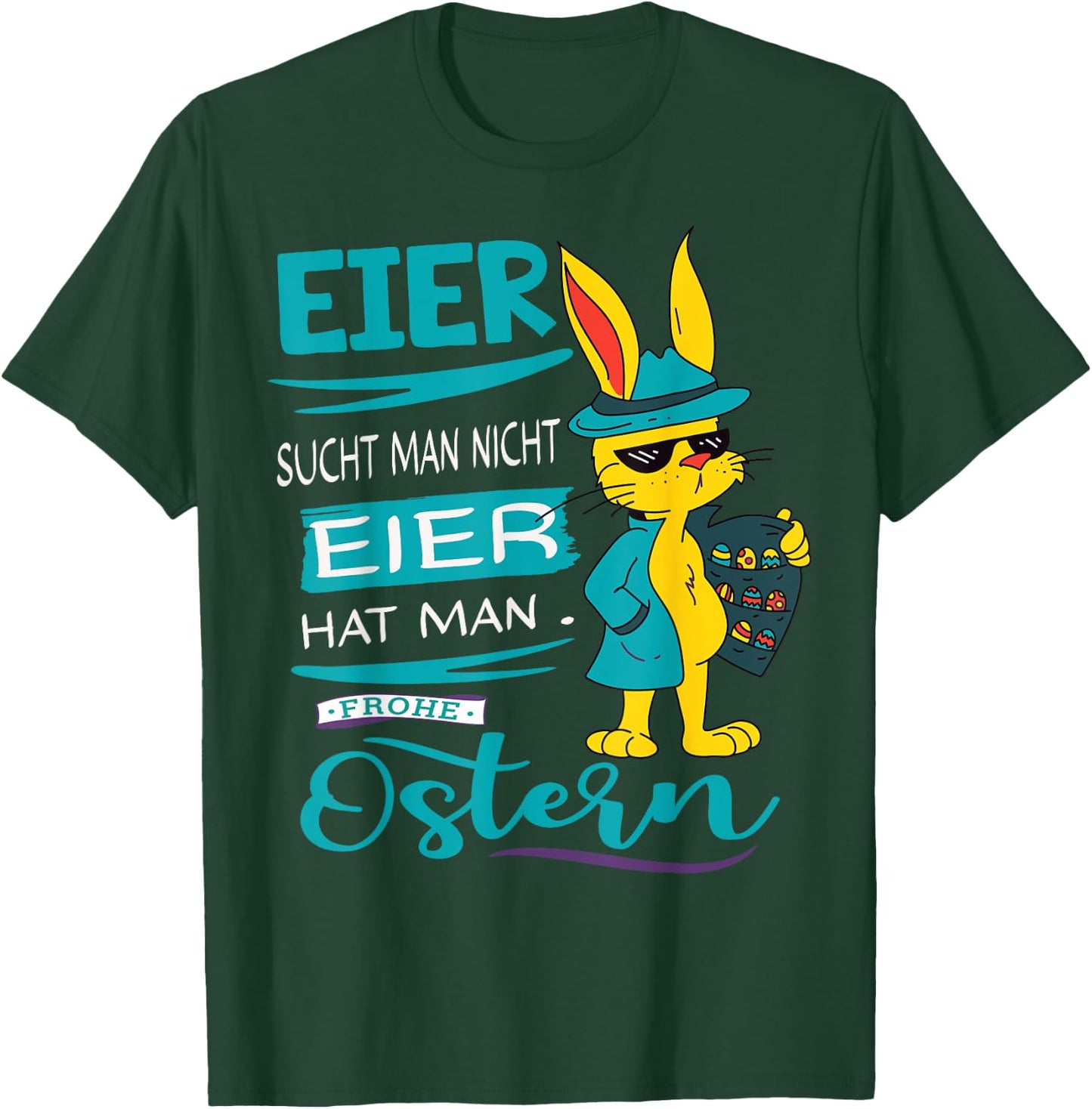 Funny Easter Bunny Frohe Ostern Rabbit Easter Eggs Search Man T-Shirt - T-Shirt | Forest