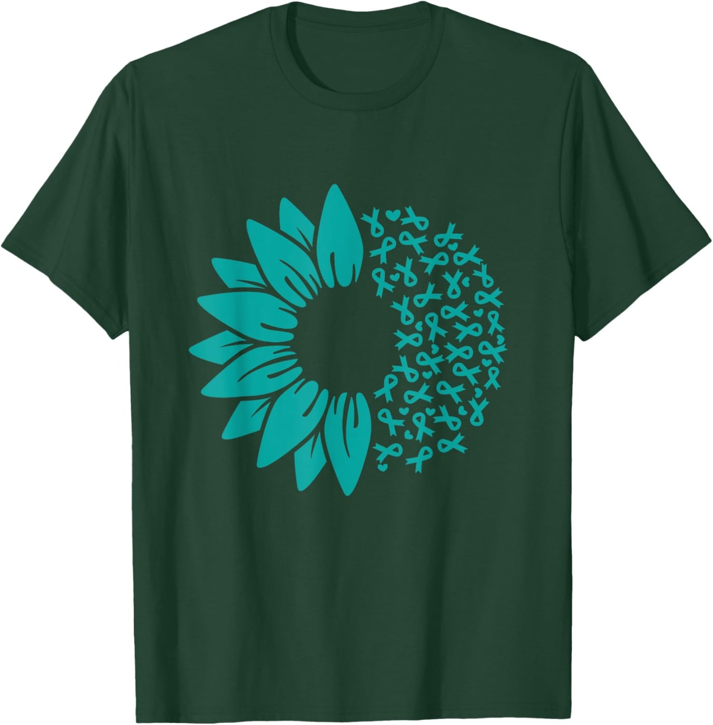 Sunflower Ovarian Cancer Awareness Teal Ribbon T-Shirt - T-Shirt | Forest