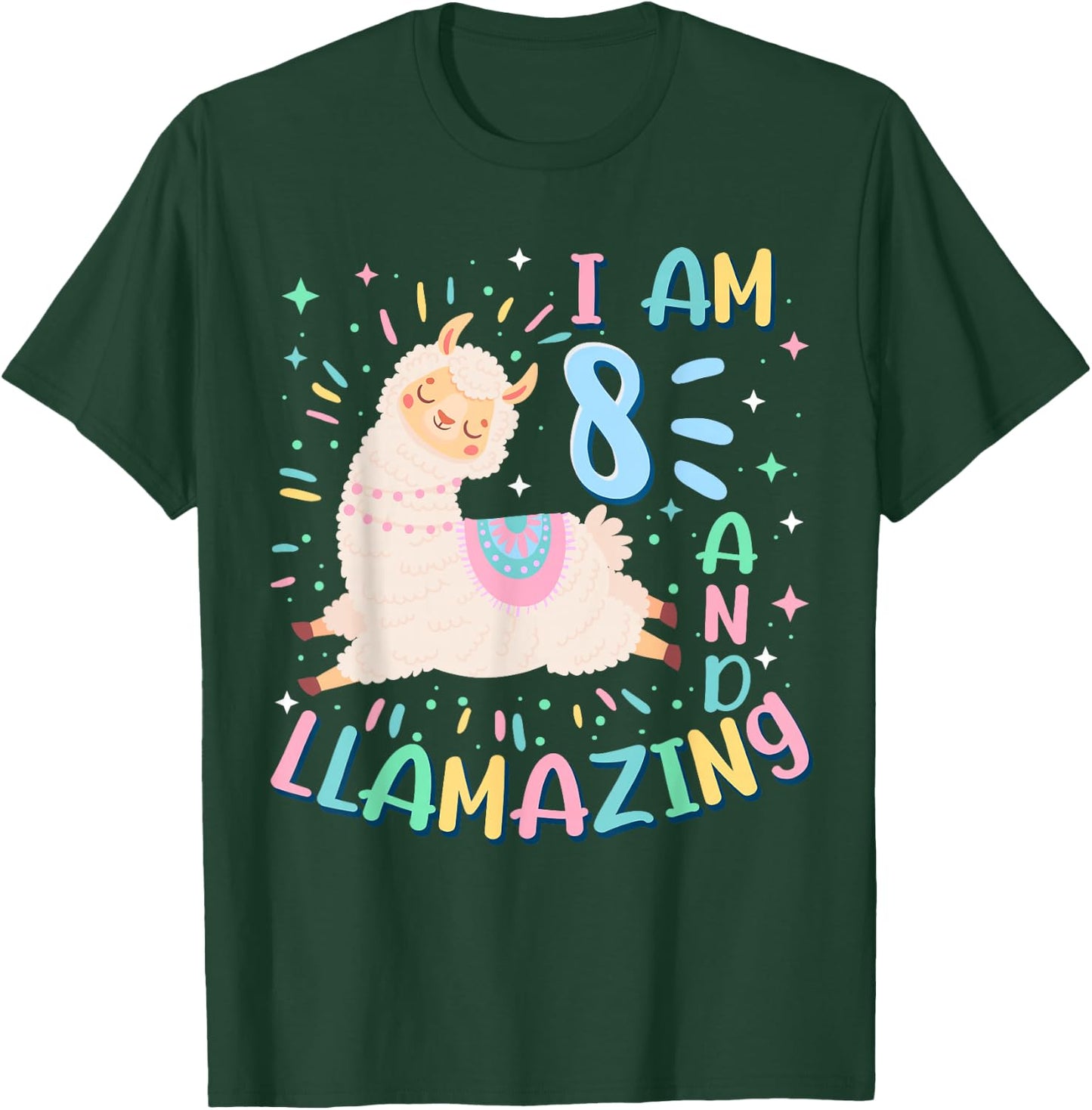 8th Birthday I Am 8 Years Old And Llamazing Llama Girl Teens T-Shirt - T-Shirt | Forest