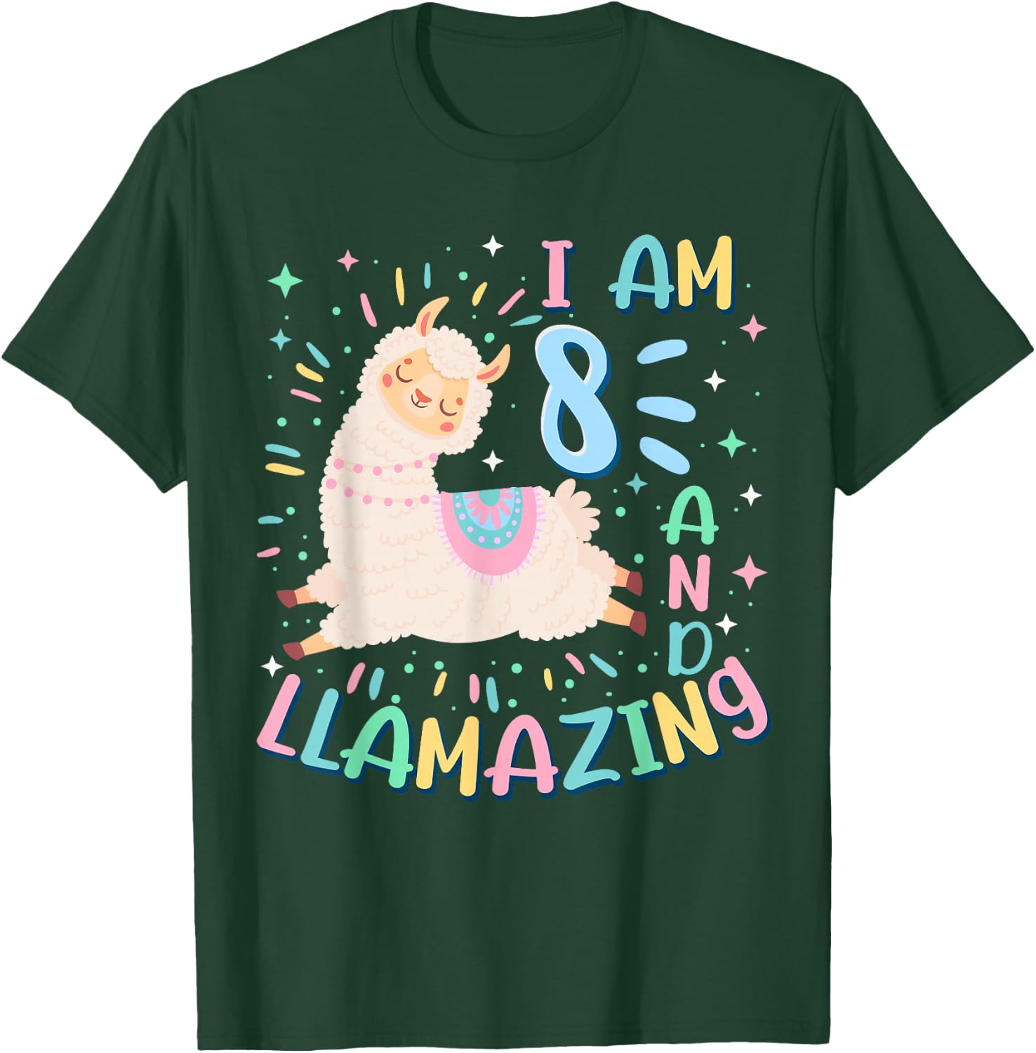 8th Birthday I Am 8 Years Old And Llamazing Llama Girl Teens T-Shirt - T-Shirt | Forest