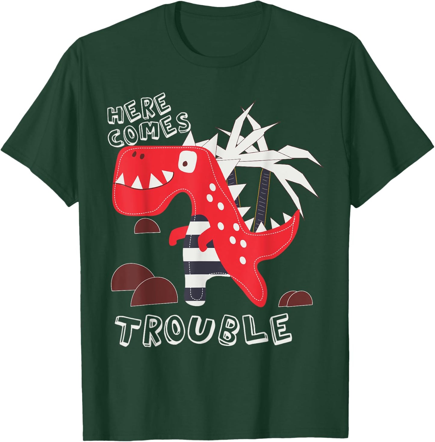 Here Comes Trouble Dino Cute Dinosaur Boy Girl Kids Toddler T-Shirt - T-Shirt | Forest