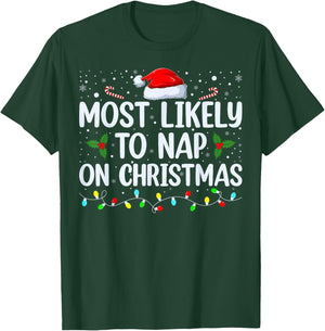 Most Likely To Nap On Christmas Family Christmas Pajamas T-Shirt - T-Shirt | Forest