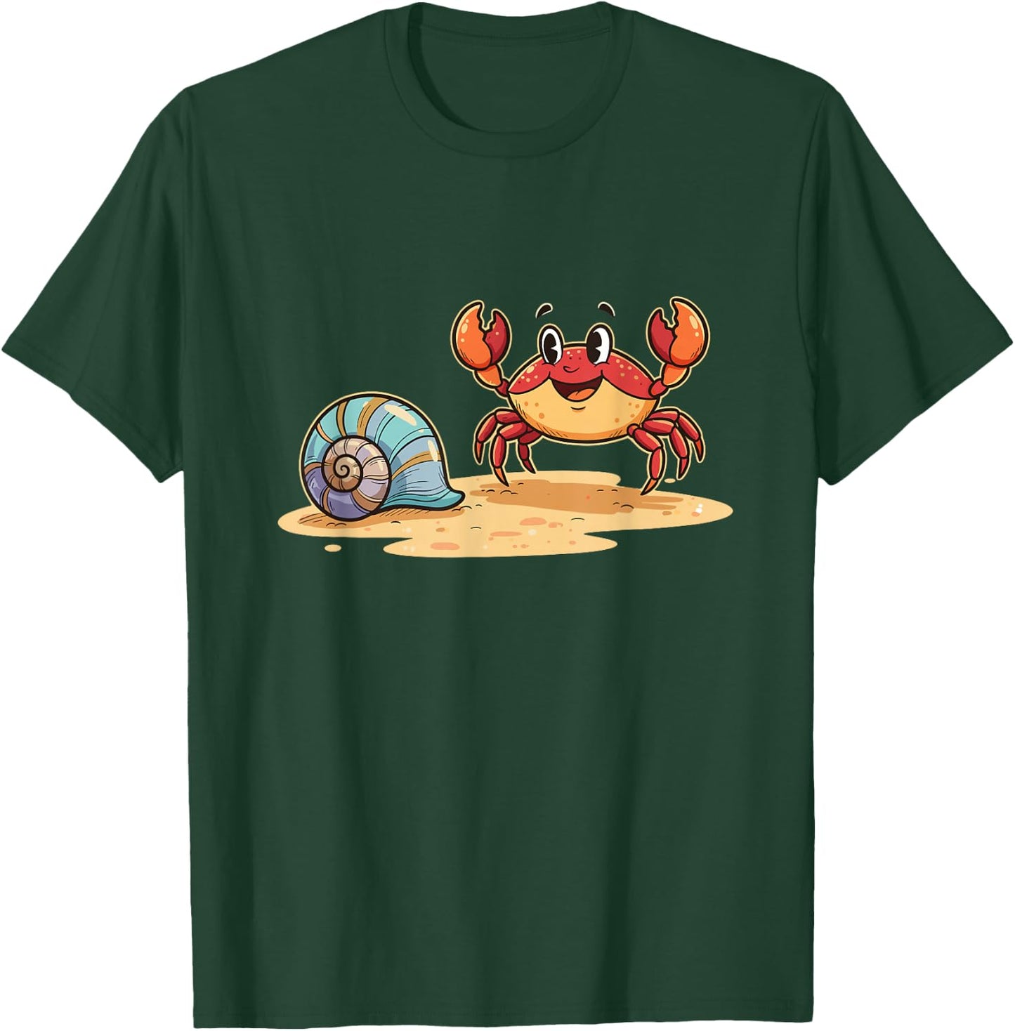 Happy Crab and Seashell Summer Ocean Beach Scene T-Shirt - T-Shirt | Forest