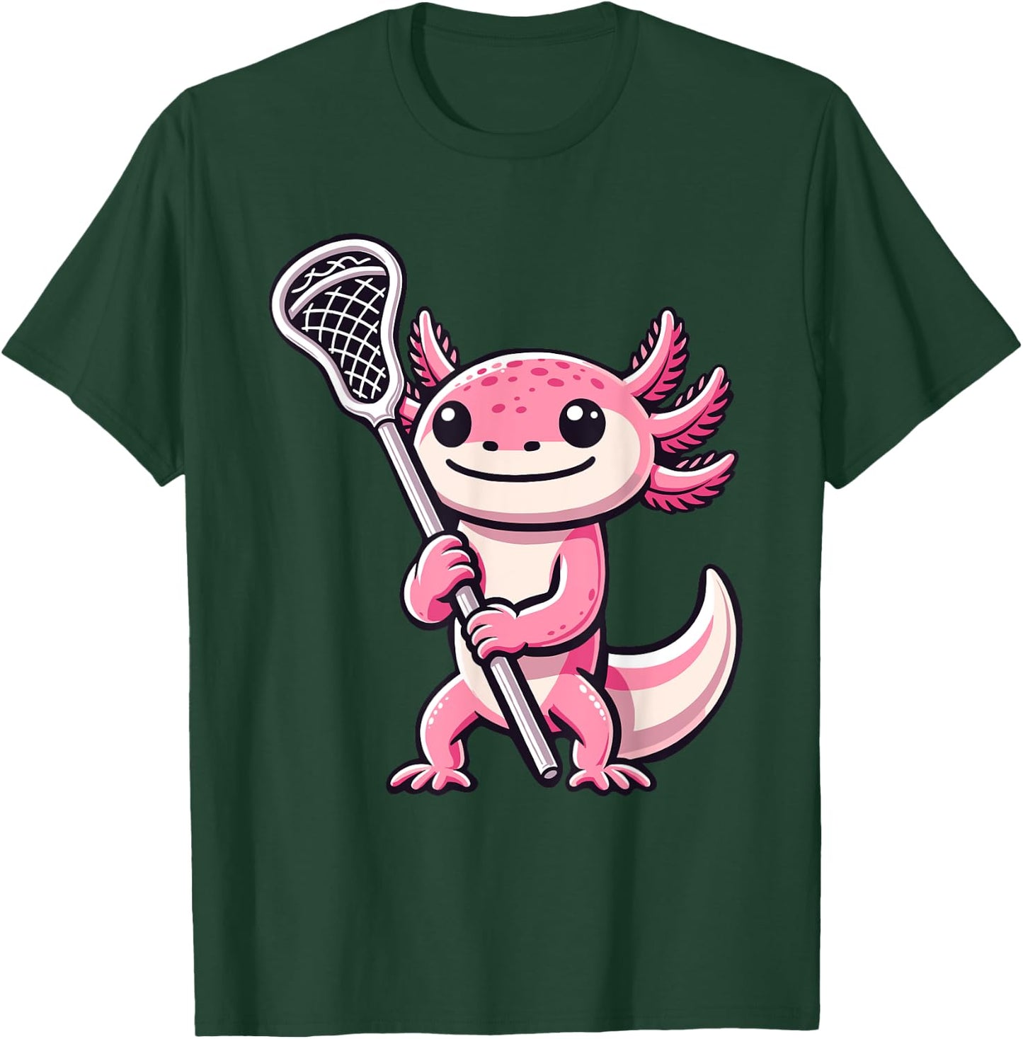Lacrosse Player Axolotl Lax Lover Sports For Boys Girls T-Shirt - T-Shirt | Forest