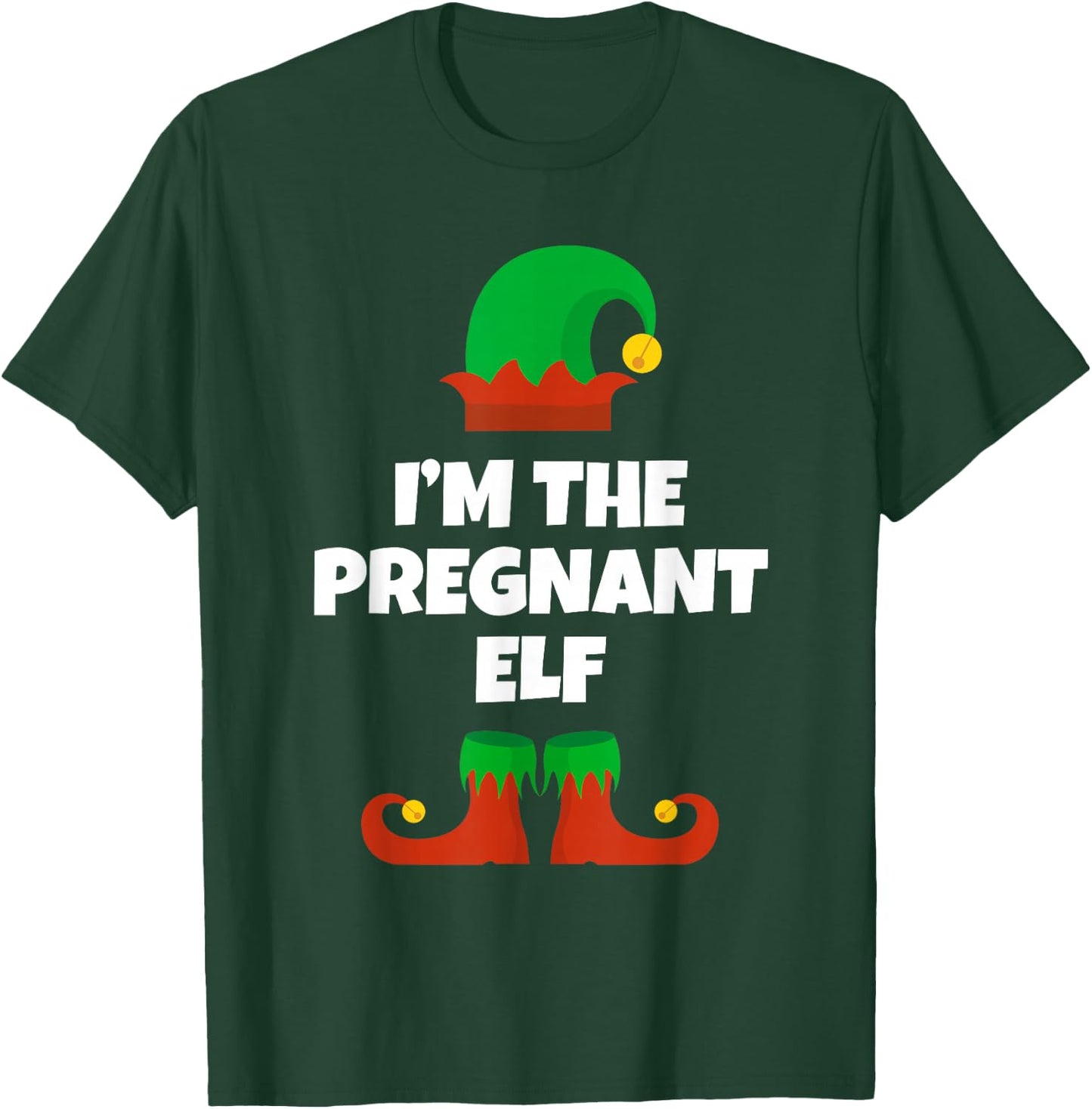 Funny The Pregnant Elf Xmas Christmas Pregnancy T-Shirt - T-Shirt | Forest