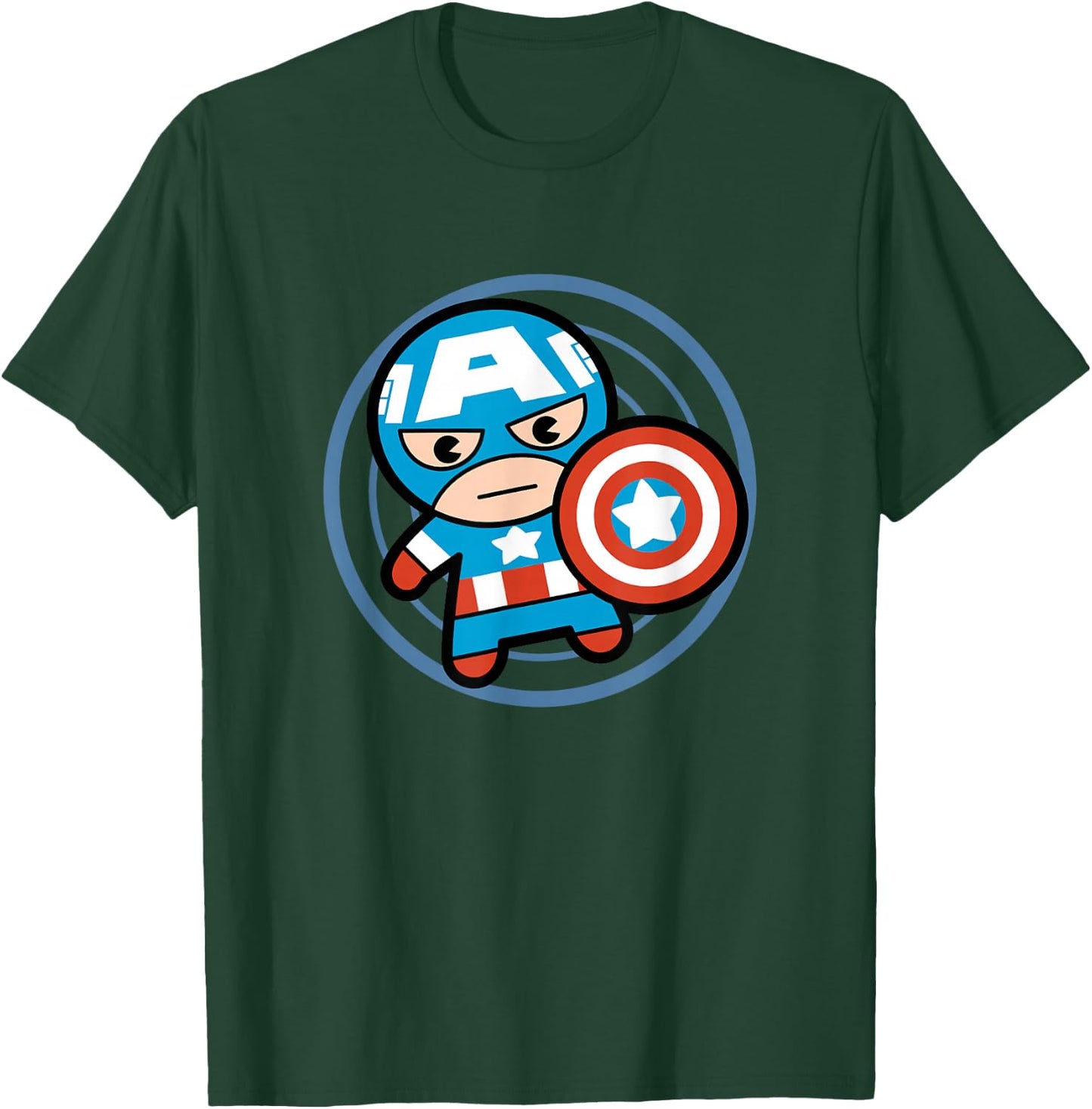 Marvel Kawaii Chibi Captain America Circle Logo T-Shirt - T-Shirt | Forest
