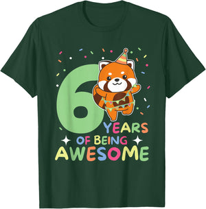 Red Panda 6th Birthday Kids Six Year Old Red Panda T-Shirt - T-Shirt | Forest