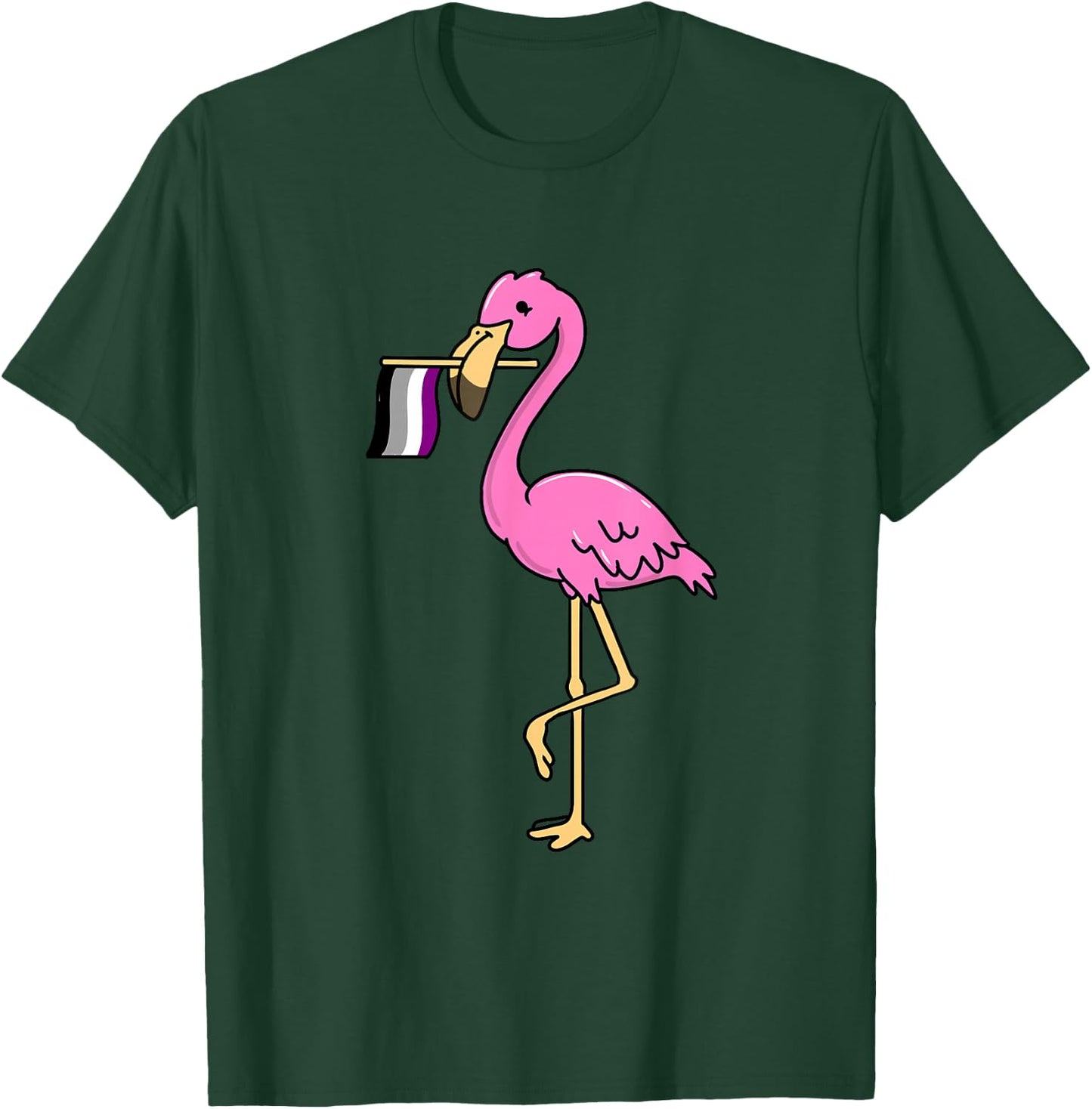 Flamingo with Asexual Pride Flag T-Shirt - T-Shirt | Forest