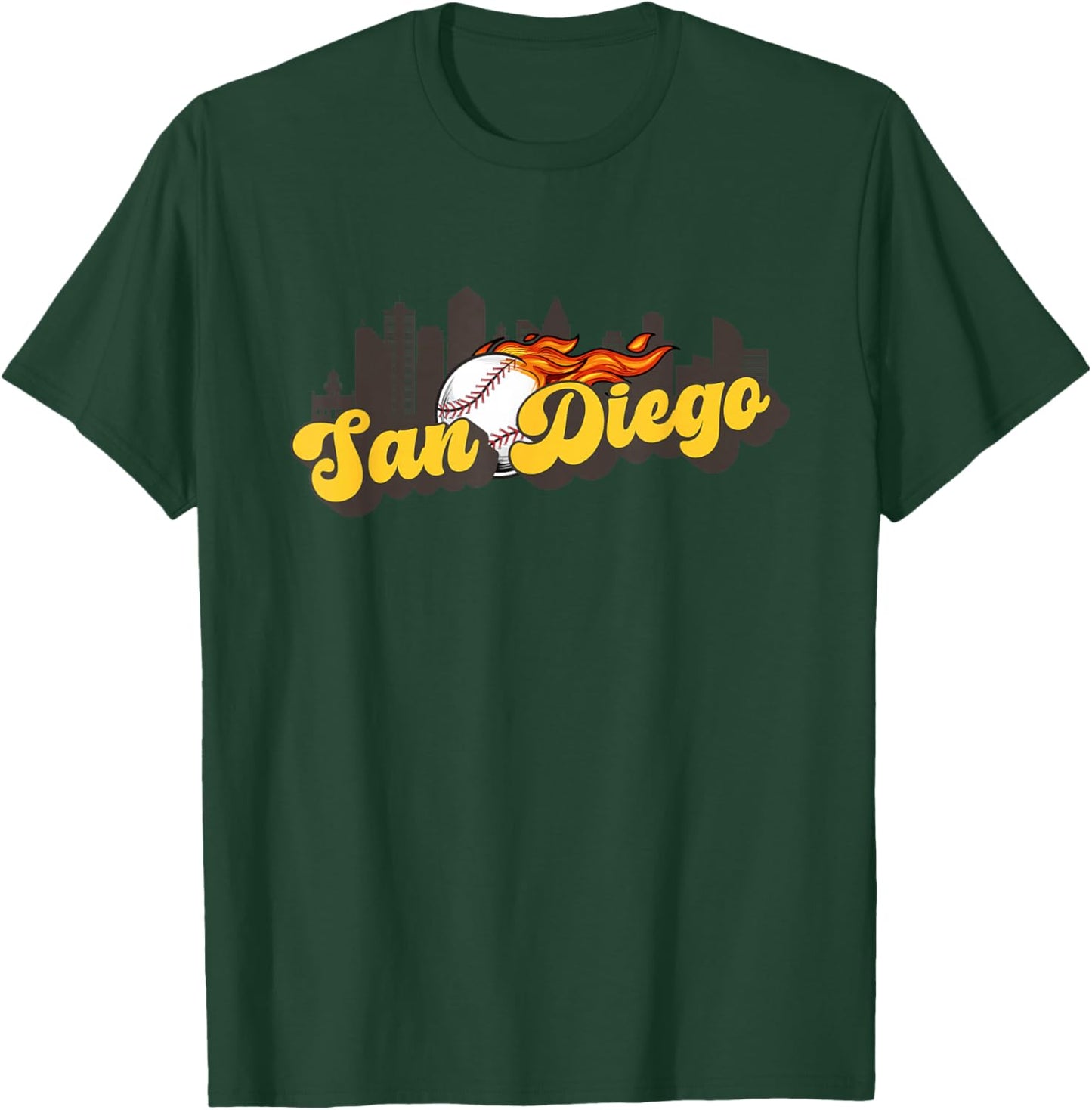 San Diego Baseball Vintage City Skyline Baseball Lover T-Shirt - T-Shirt | Forest