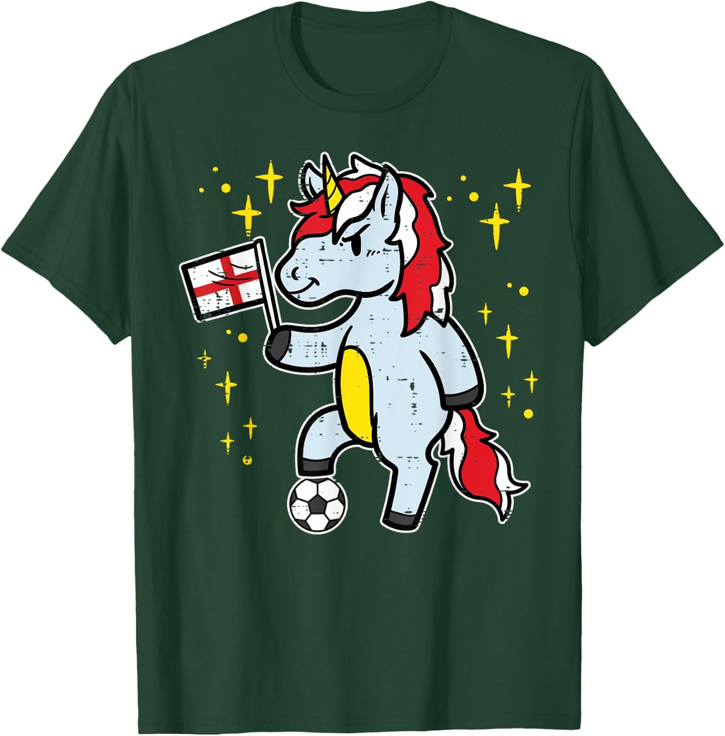 England Flag Unicorn Football Soccer Fan Women Girls Kids T-Shirt - T-Shirt | Forest