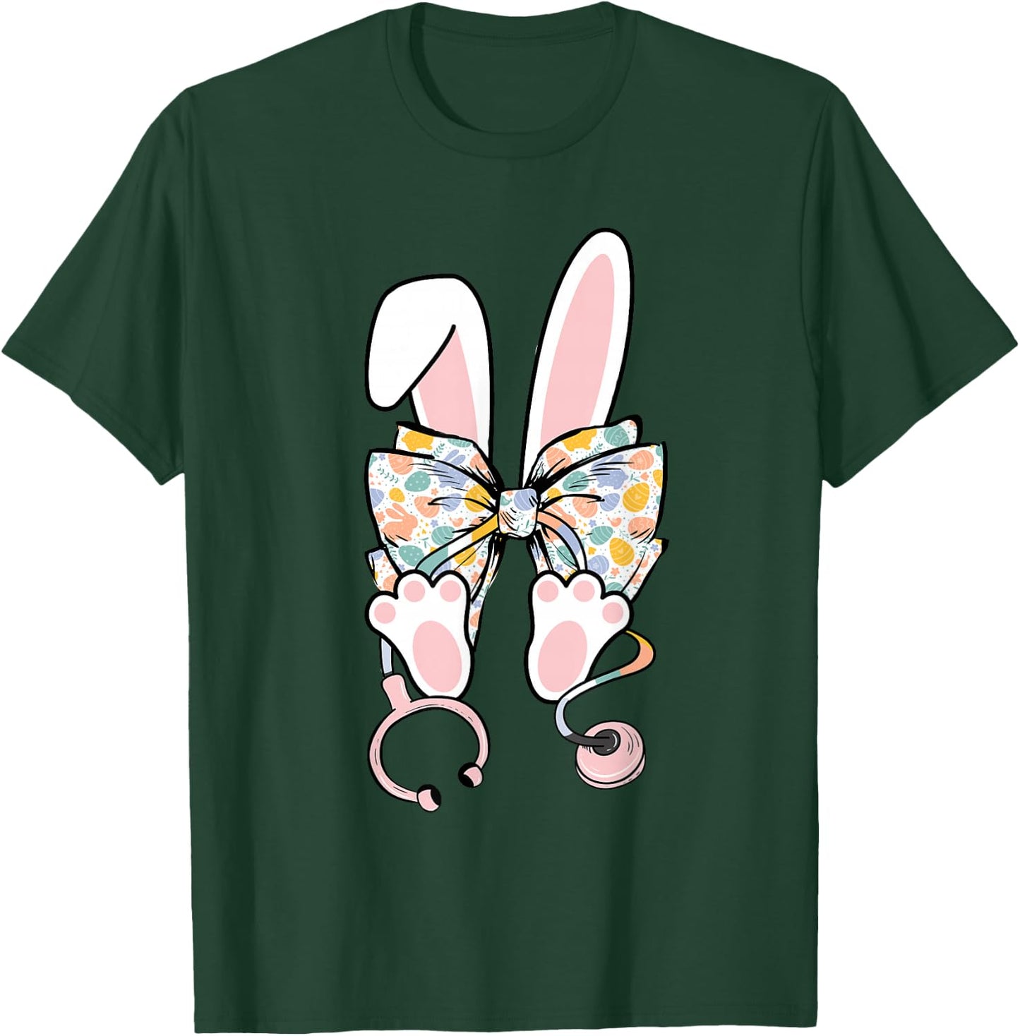 Easter Day Nurse Bunny Coquette Bow Stethoscope Scrub Top T-Shirt - T-Shirt | Forest