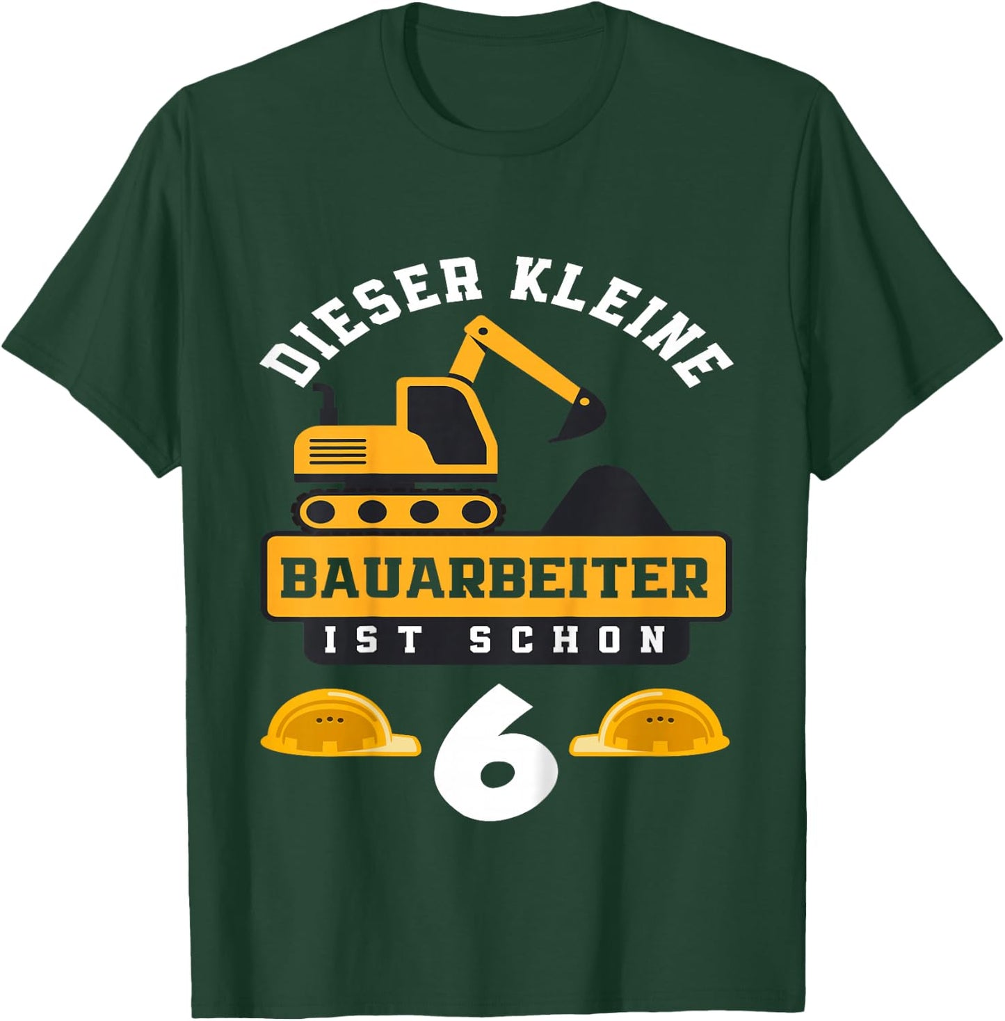 Children's Builder Worker 6th Birthday Boy 6 Years Digger Construction Site , black T-Shirt - T-Shirt | Forest