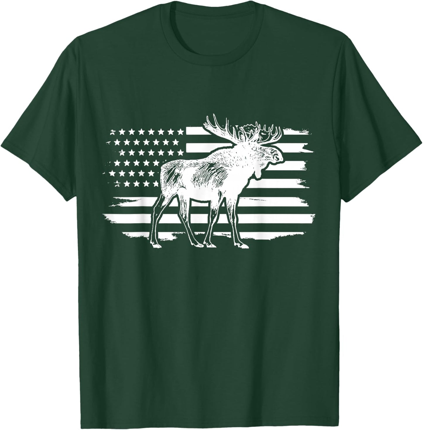 Moose American Flag Vintage Patriotic T-Shirt - T-Shirt | Forest