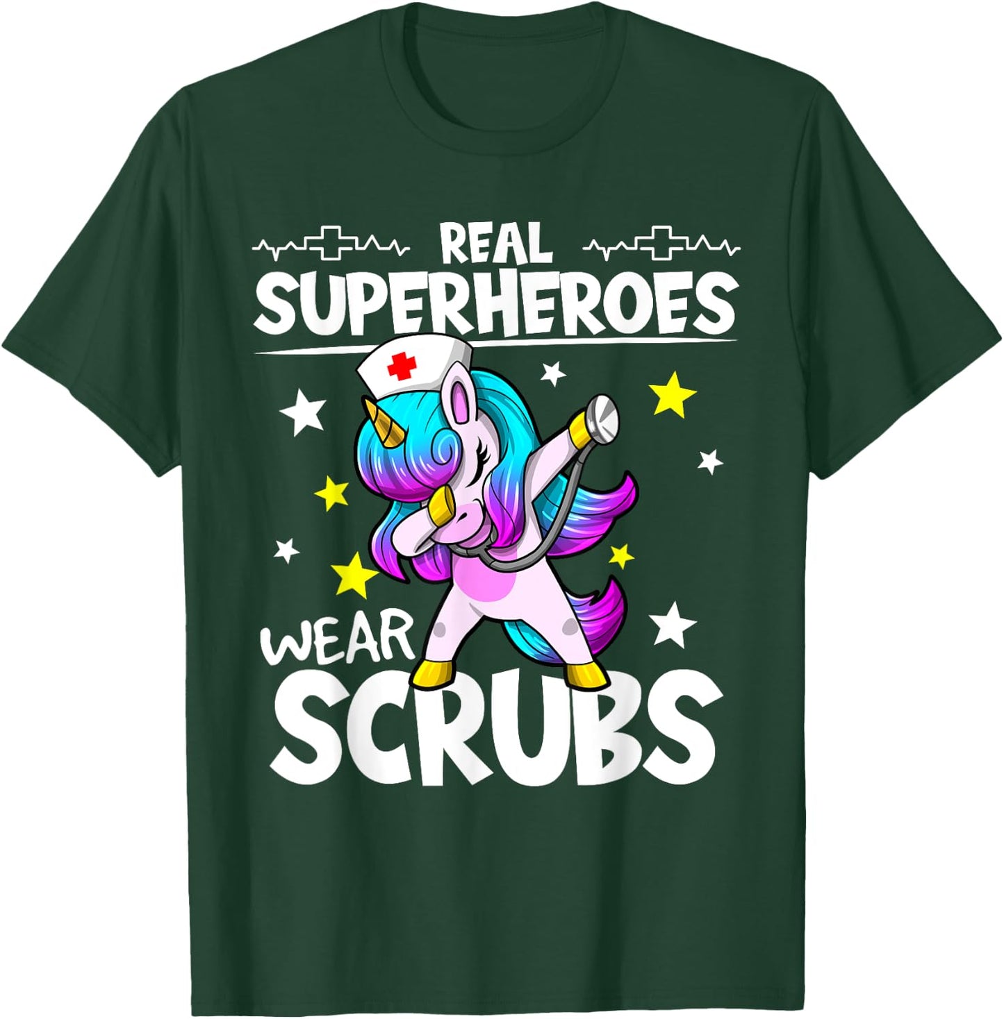 Nursing Dabbing Unicorn Real Superheroes Wear Scrubs Nurse T-Shirt - T-Shirt | Forest