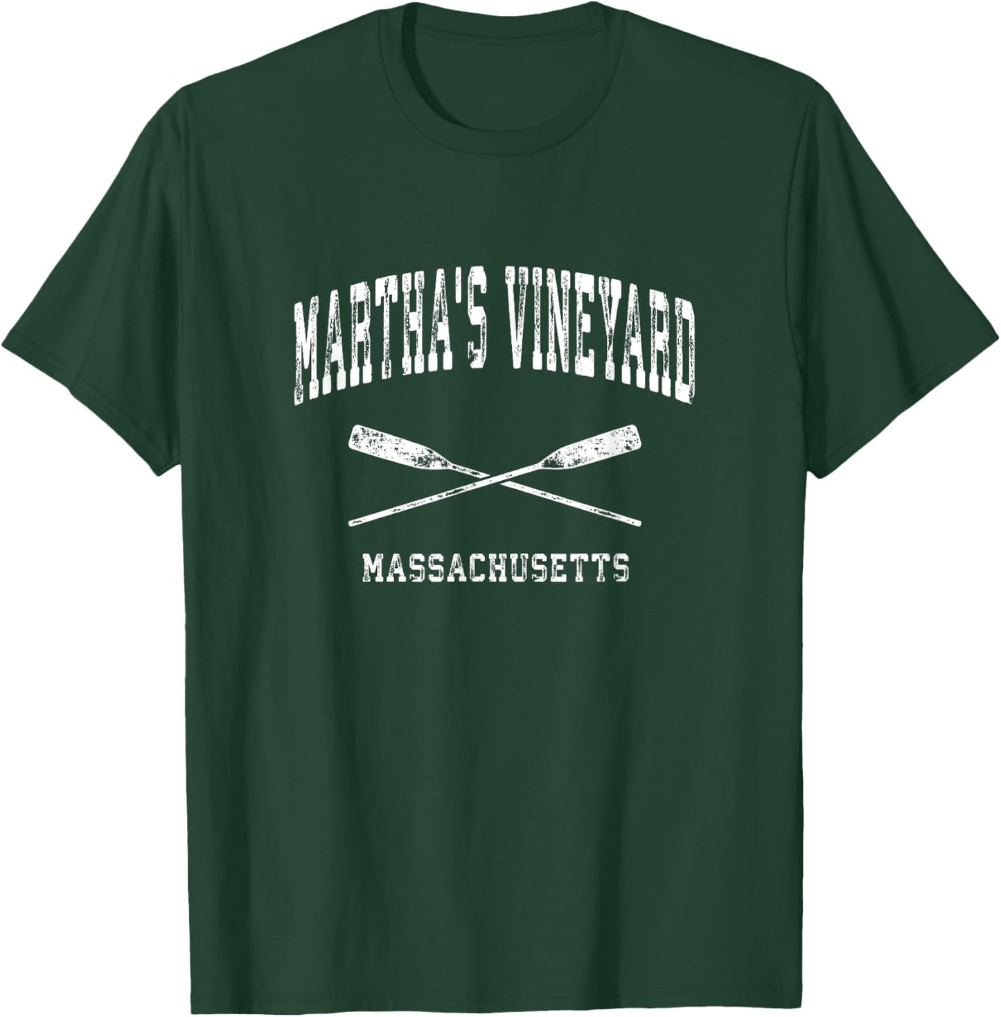 Martha's Vineyard Massachusetts Vintage Nautical Crossed Oar T-Shirt - T-Shirt | Forest