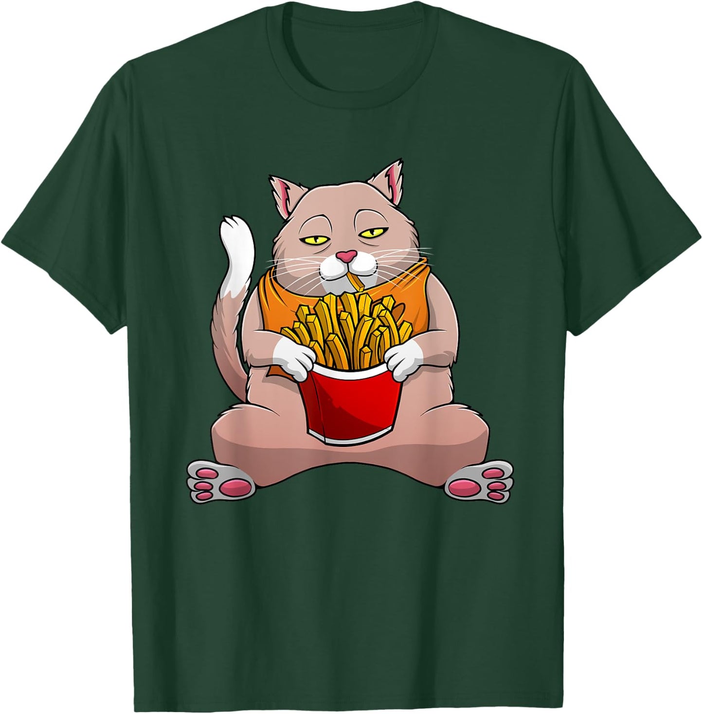 Funny French Fries Design Women Cat Foodie Eater T-Shirt - T-Shirt | Forest