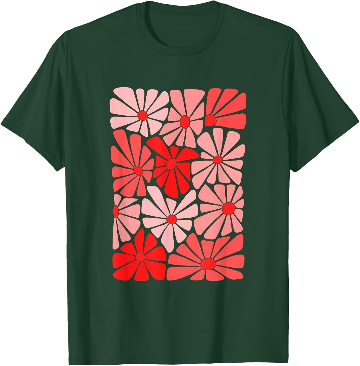 Red Color Flowers Block Red Graphic T-Shirt - T-Shirt | Forest