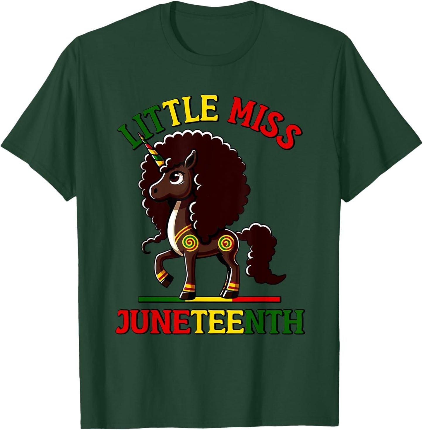 Little Miss Juneteenth 2025 Unicorn T-Shirt - T-Shirt | Forest