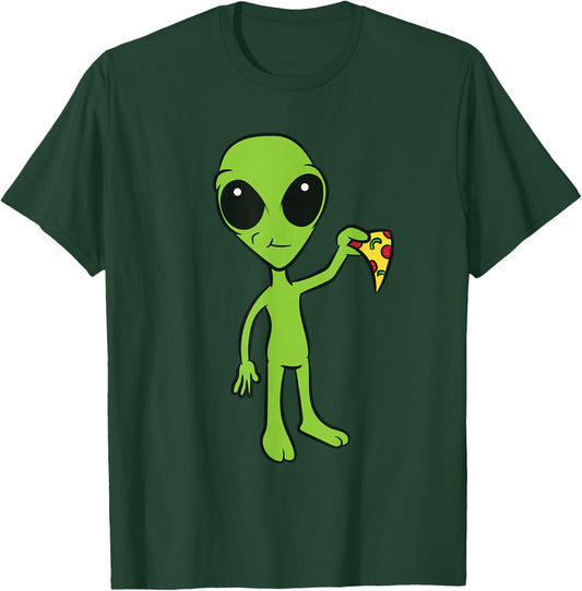 Alien With Pizza Slice Ufo Cute Alien Eating Pizza T-Shirt - T-Shirt | Forest