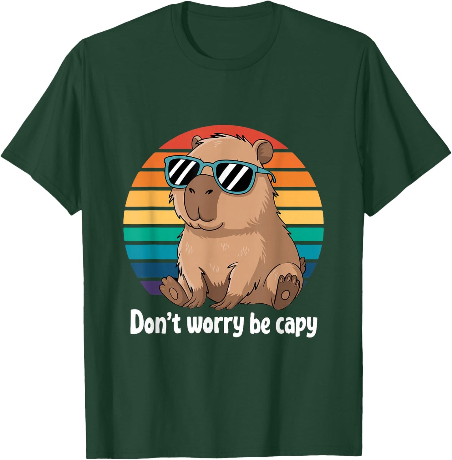 Capybara Dont Worry Be Cappy Boys Girls Funny Retro Capybara , black T-Shirt - T-Shirt | Forest