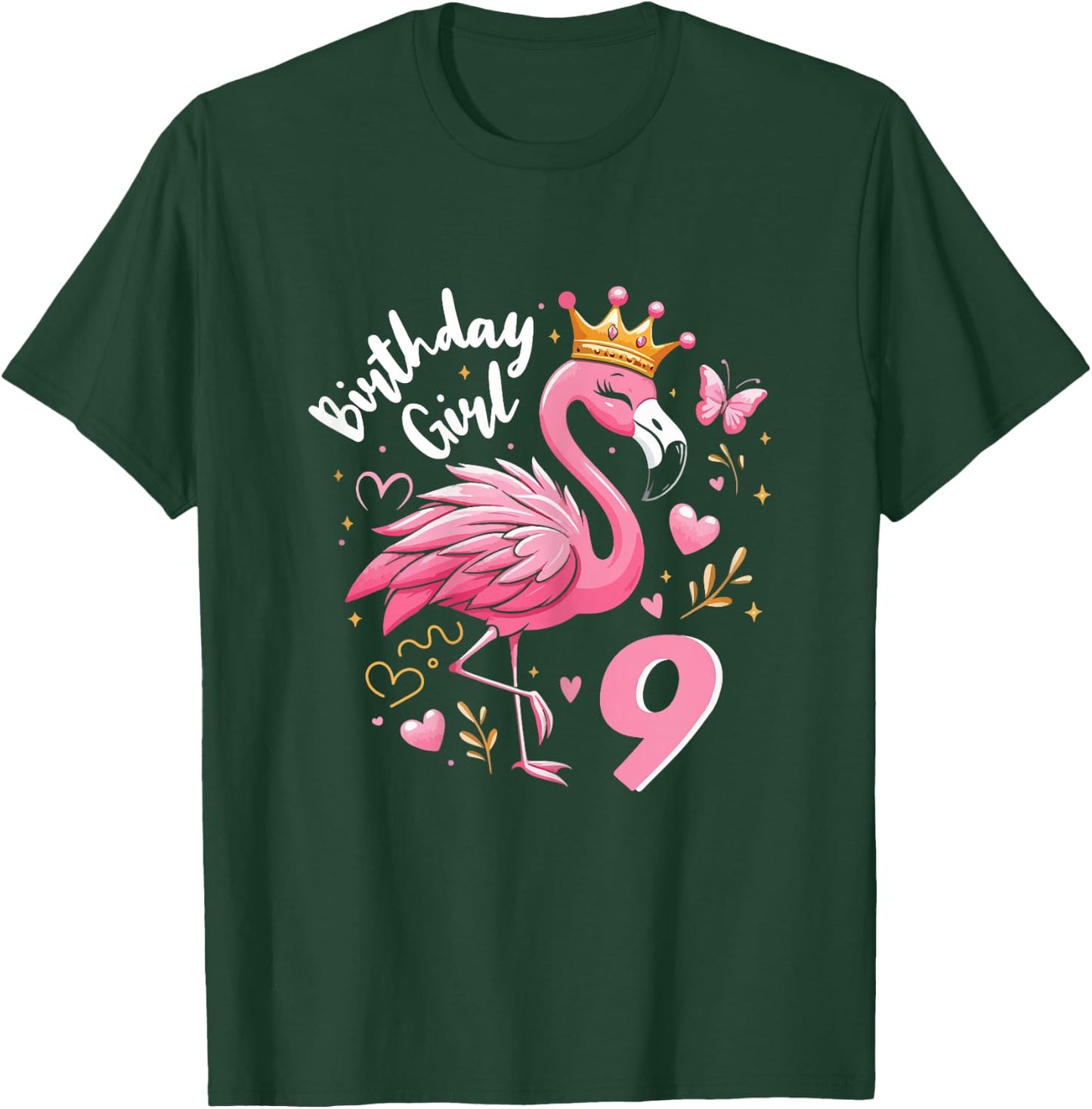 9th Birthday Cute Flamingo Girl 9 Years Old Cute , black T-Shirt - T-Shirt | Forest