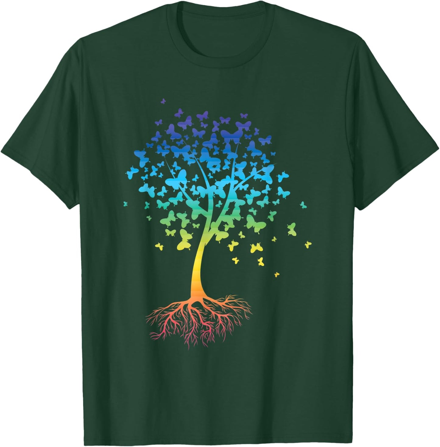 Colorful Butterfly Tree Root Environment Inspiration T-Shirt - T-Shirt | Forest