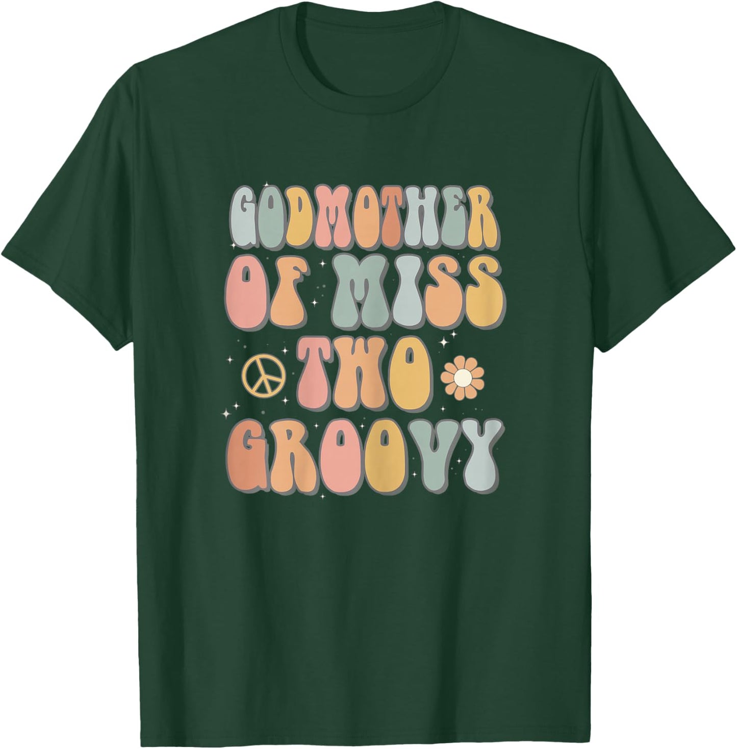 Godmother Two Groovy Second Birthday Retro 2nd Bday Party T-Shirt - T-Shirt | Forest
