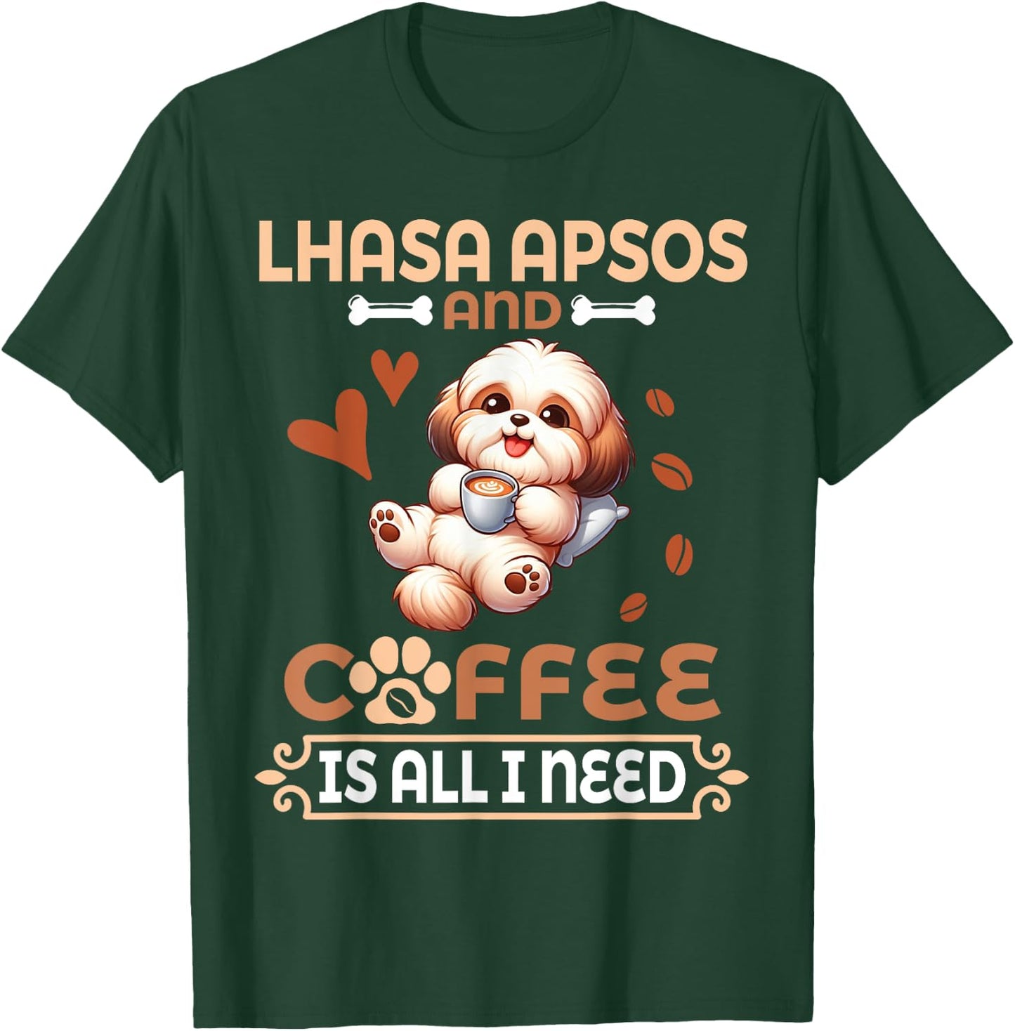 Mom Daddy Drinker Dog Drinking Coffee Lhasa Apso And Coffee T-Shirt - T-Shirt | Forest