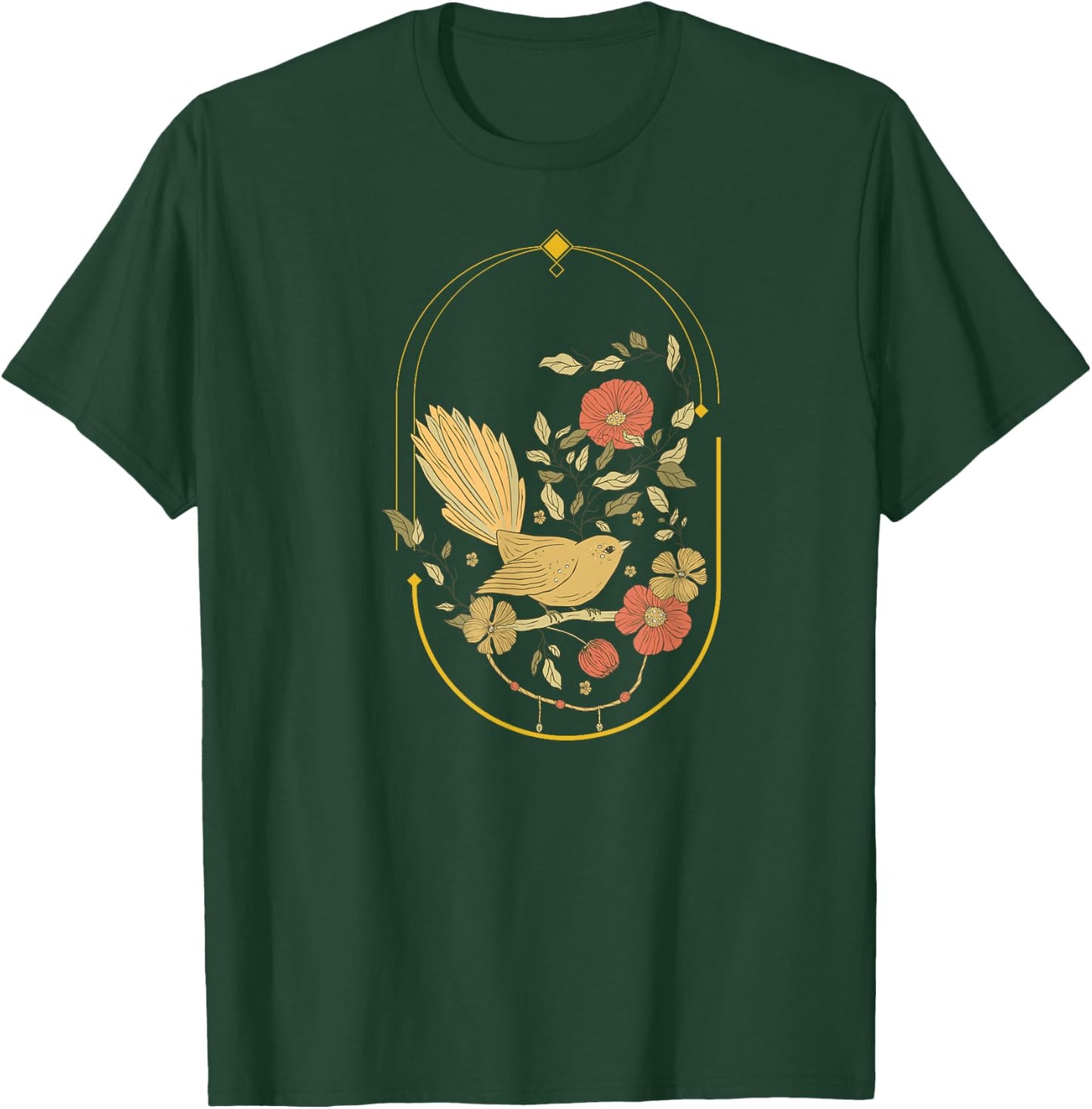 Tennessee Merchant Boho Bird n Flowers , Blue, Women's, Small, Short Sleeve, Classic Fit T-Shirt - T-Shirt | Forest