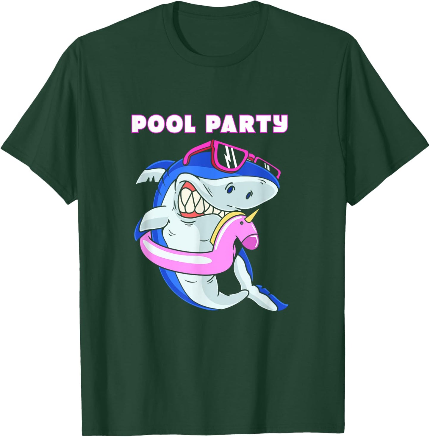 Cute Pool Party Squad Unicorn Shark With Sunglasses T-Shirt - T-Shirt | Forest