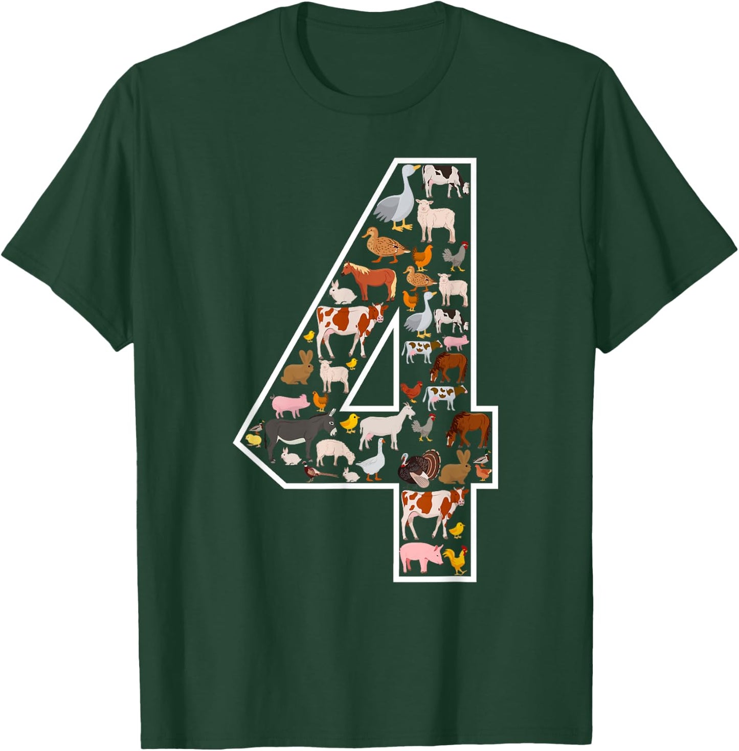4th Birthday Farm Animals Themed Party 4 Year Old T-Shirt - T-Shirt | Forest