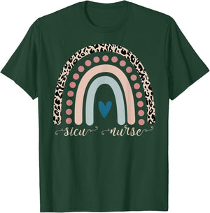 SICU Nurses Leopard Rainbow Surgical Intensive Care Units T-Shirt - T-Shirt | Forest