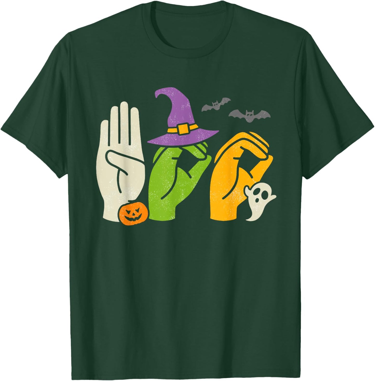 Boo Hands American Sign Language Pride ASL Halloween Witch T-Shirt - T-Shirt | Forest