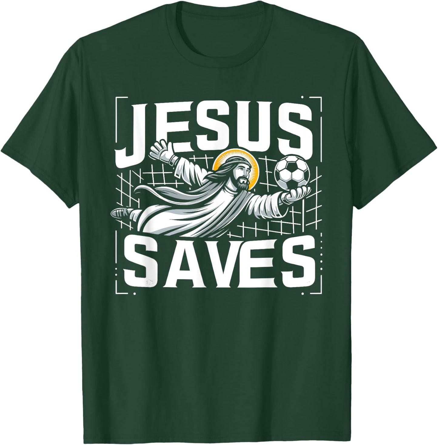 Vintage Jesus Saves Soccer Goalie T-Shirt - T-Shirt | Forest