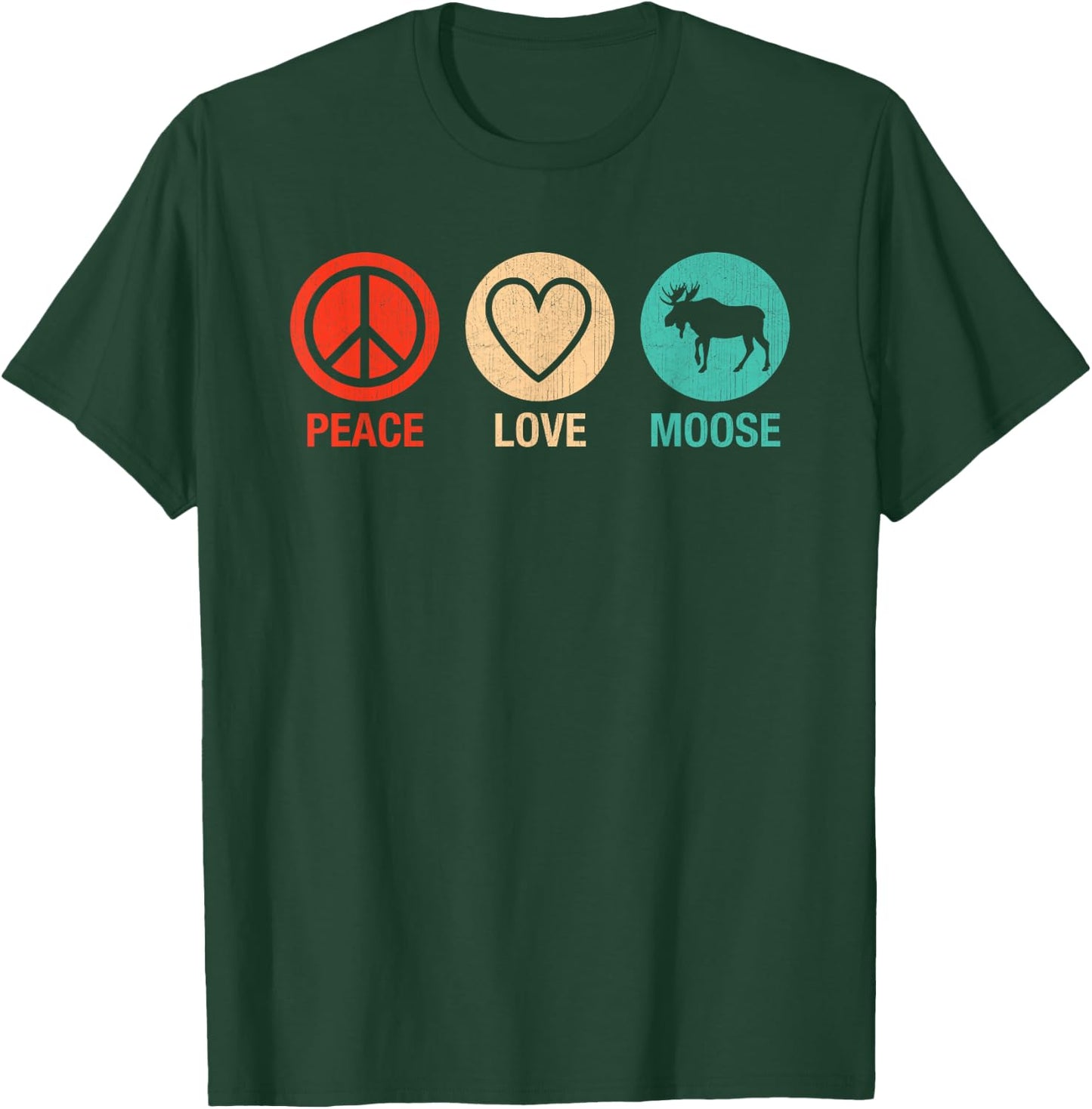 Vintage Peace Love Moose Heart Graphic Moose Lovers T-Shirt - T-Shirt | Forest