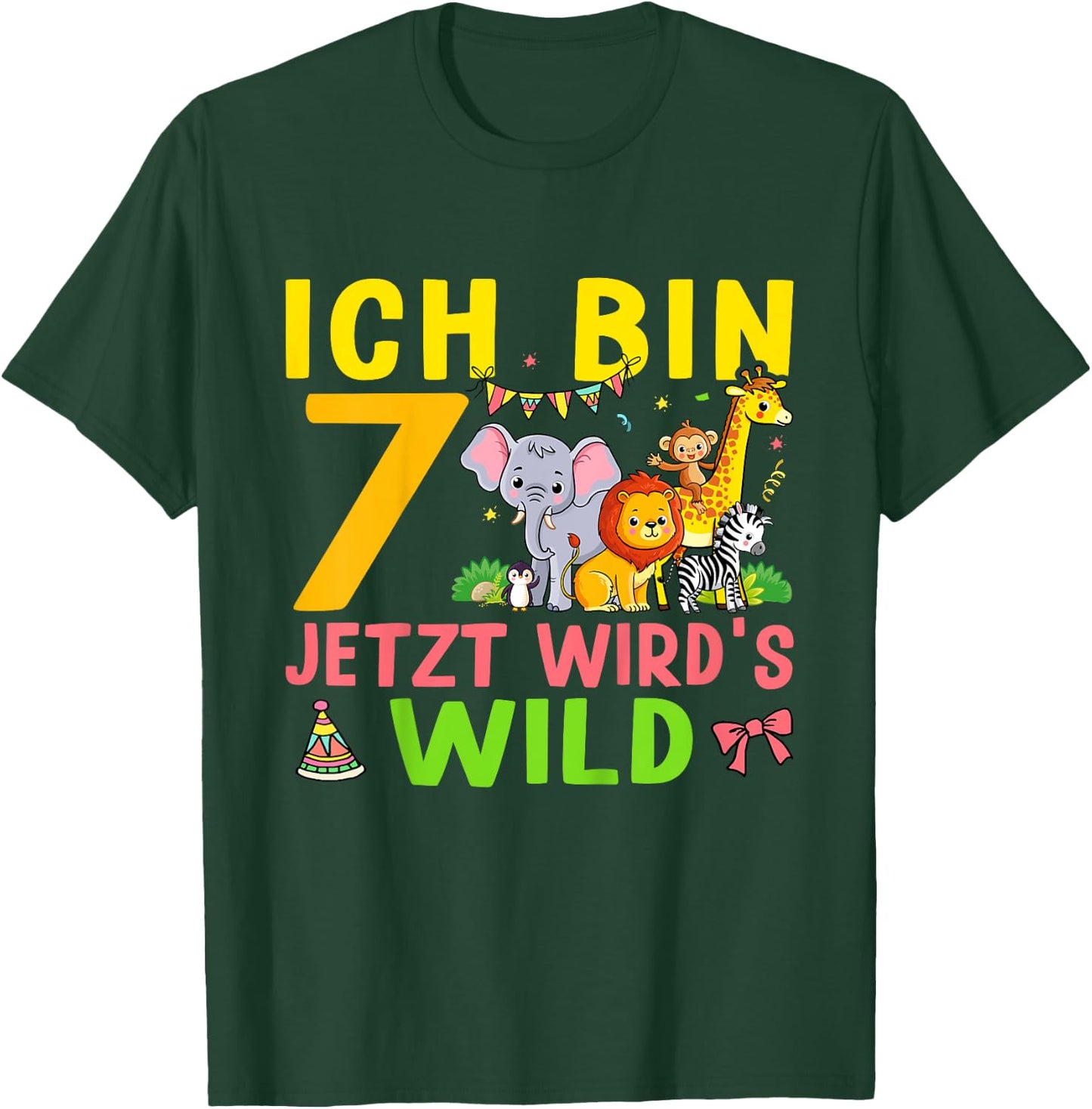 Ich Bin 7 Jetzt Wird's Wild Geburtstag Dschungel Zoo Tiere T-Shirt - T-Shirt | Forest