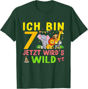 Ich Bin 7 Jetzt Wird's Wild Geburtstag Dschungel Zoo Tiere T-Shirt - T-Shirt | Forest