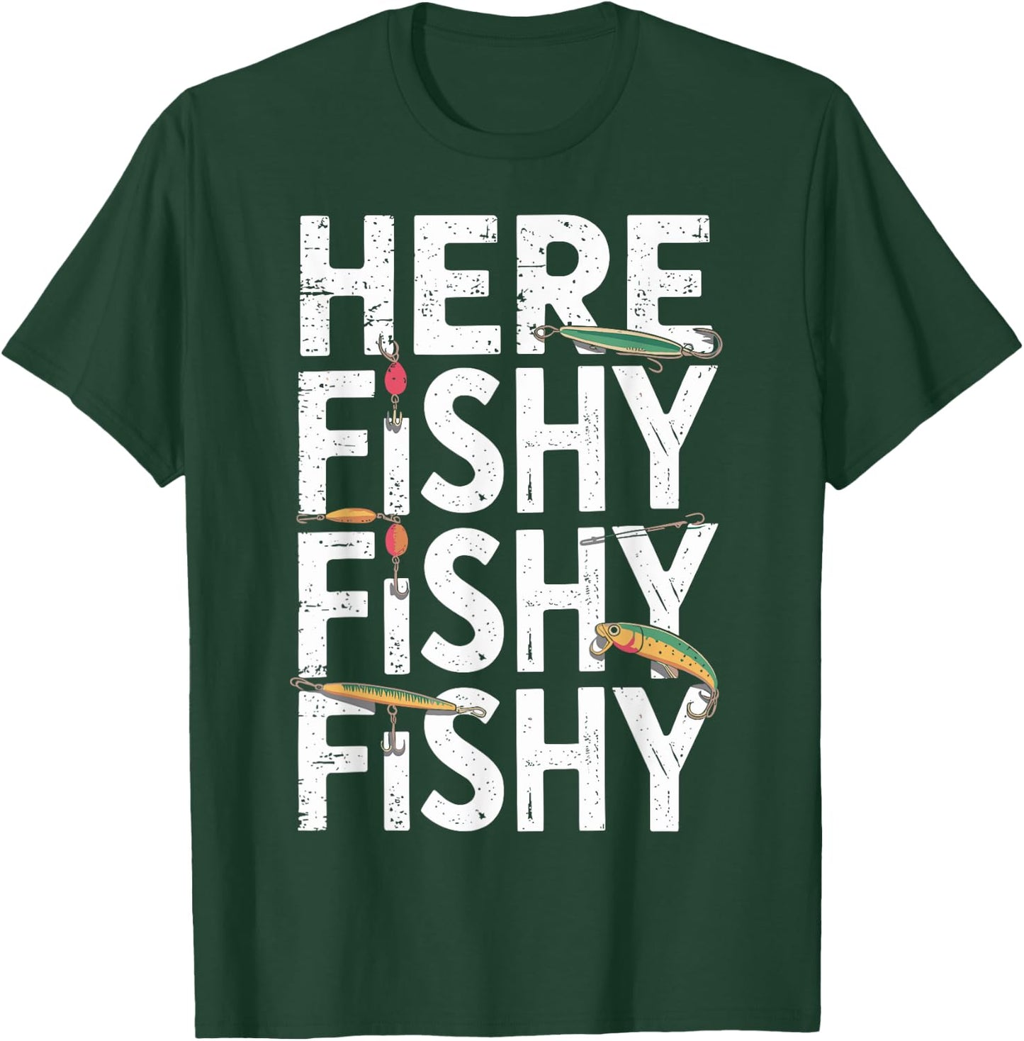 Funny Fishing Design for Enthusiastic Anglers Here Fishy T-Shirt - T-Shirt | Forest