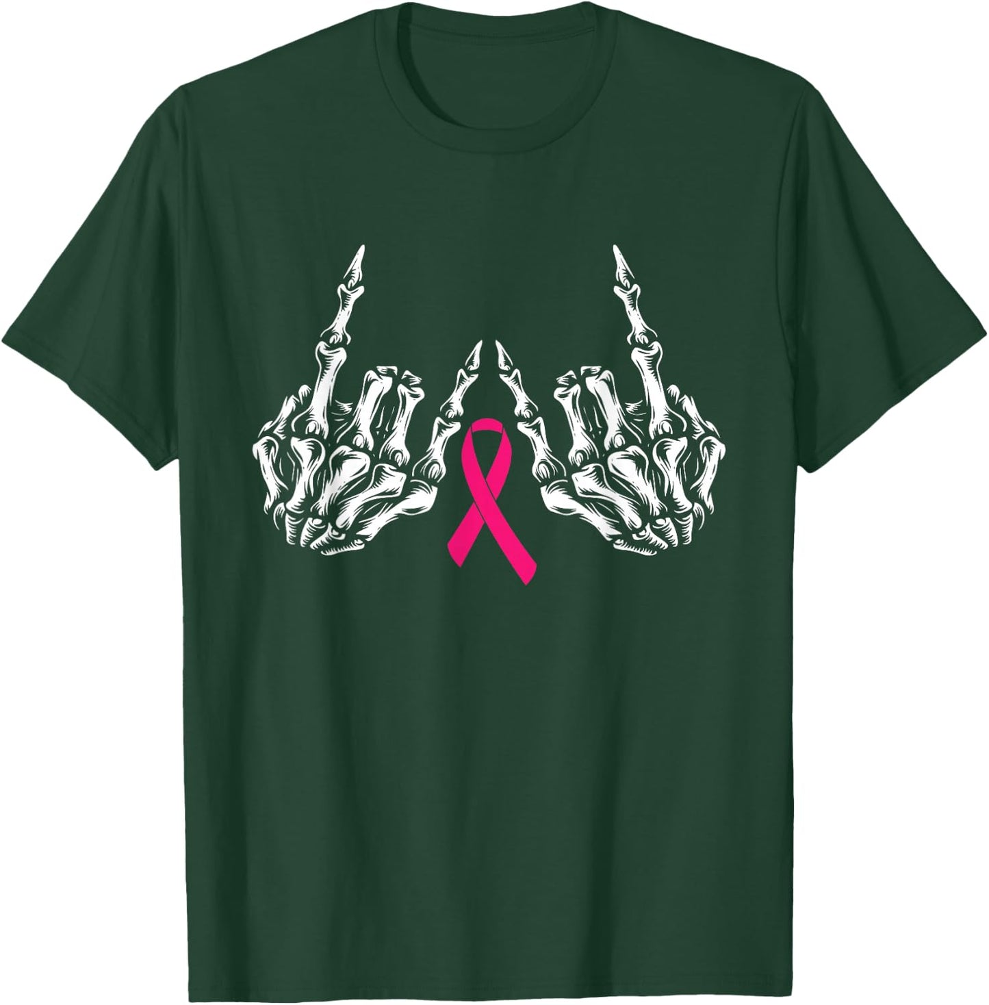 Skeleton Rock Hand Breast Cancer Awareness Cool Pink Ribbon T-Shirt - T-Shirt | Forest
