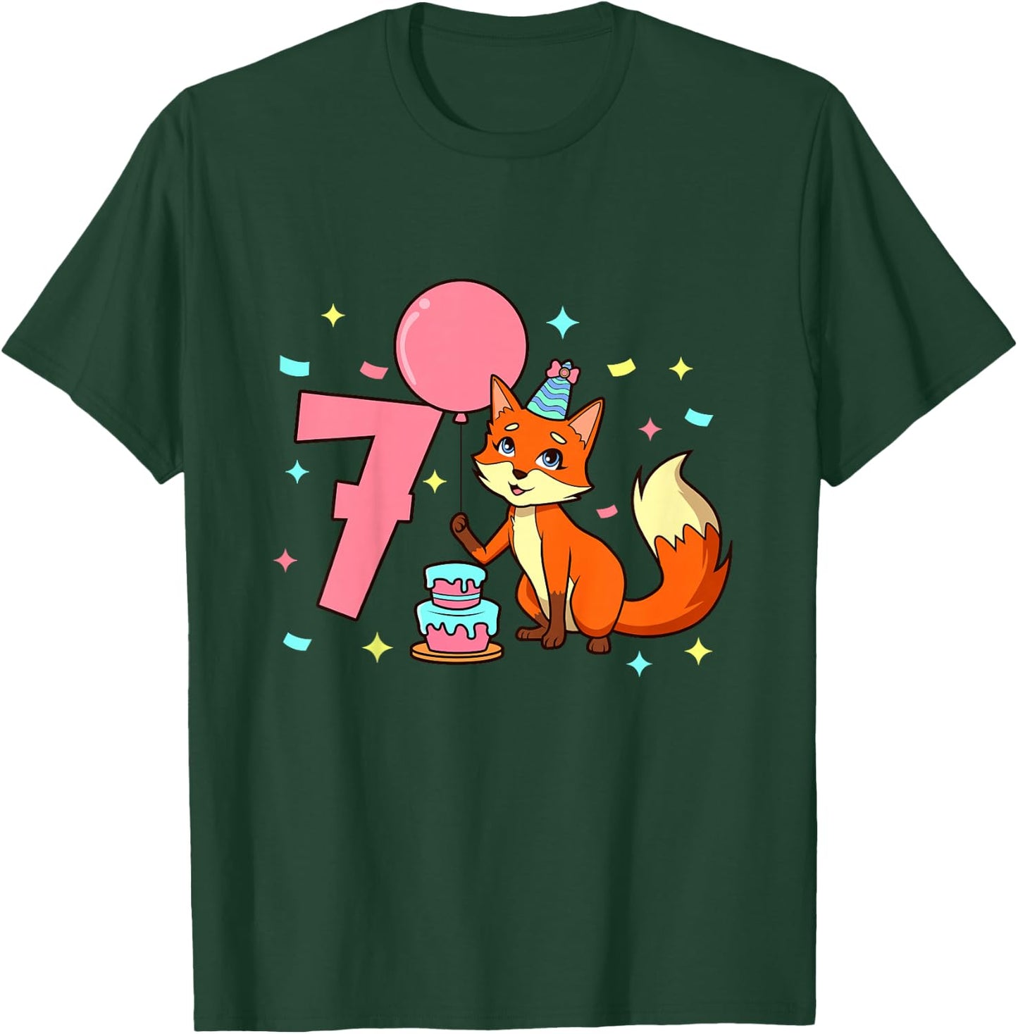 Children's Birthday Shirt Fox - Girls Birthday 7 Years , black T-Shirt - T-Shirt | Forest