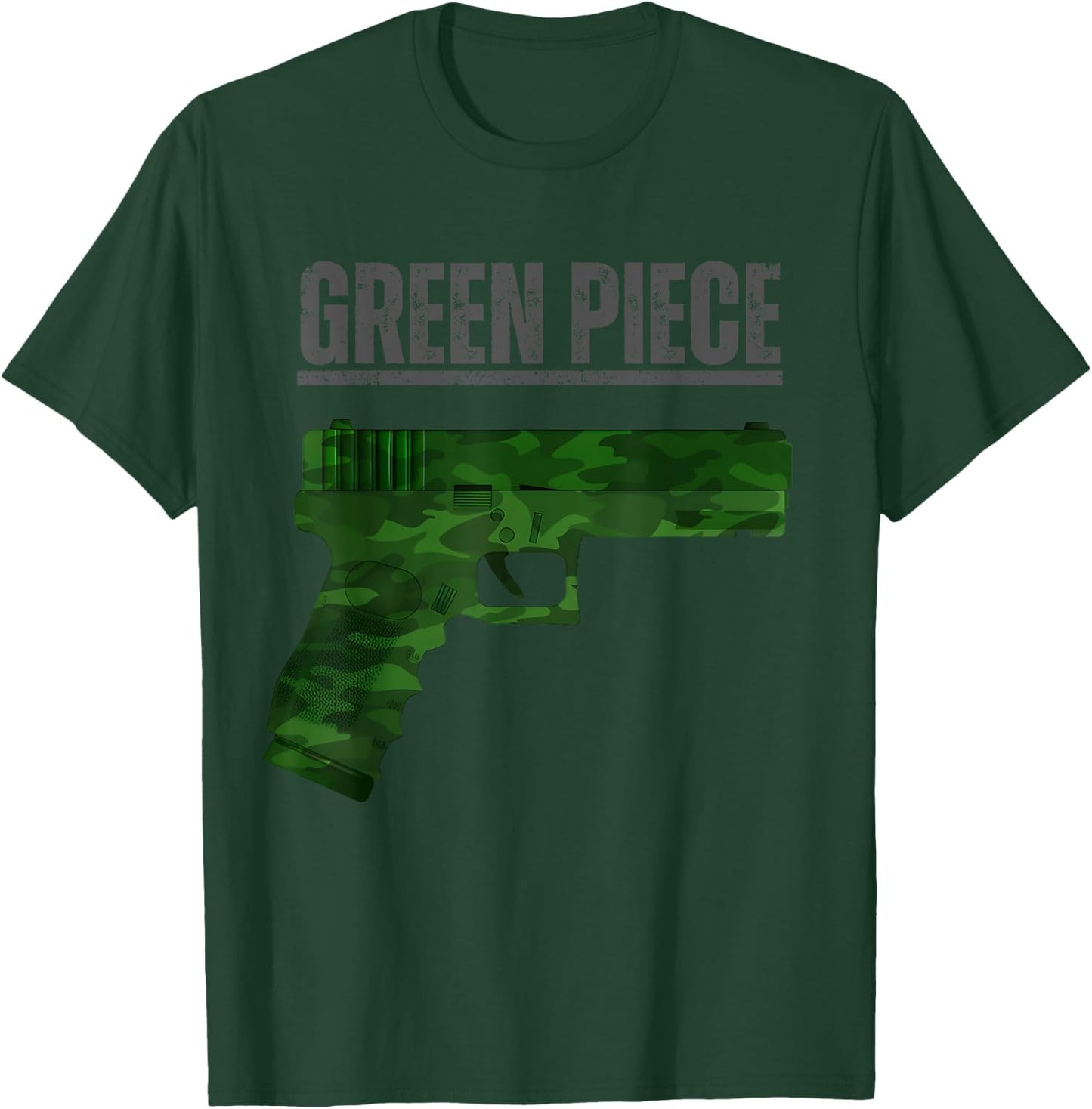 Green Piece Tactical Gun Camo Pistol Design Cool Funny Range T-Shirt - T-Shirt | Forest