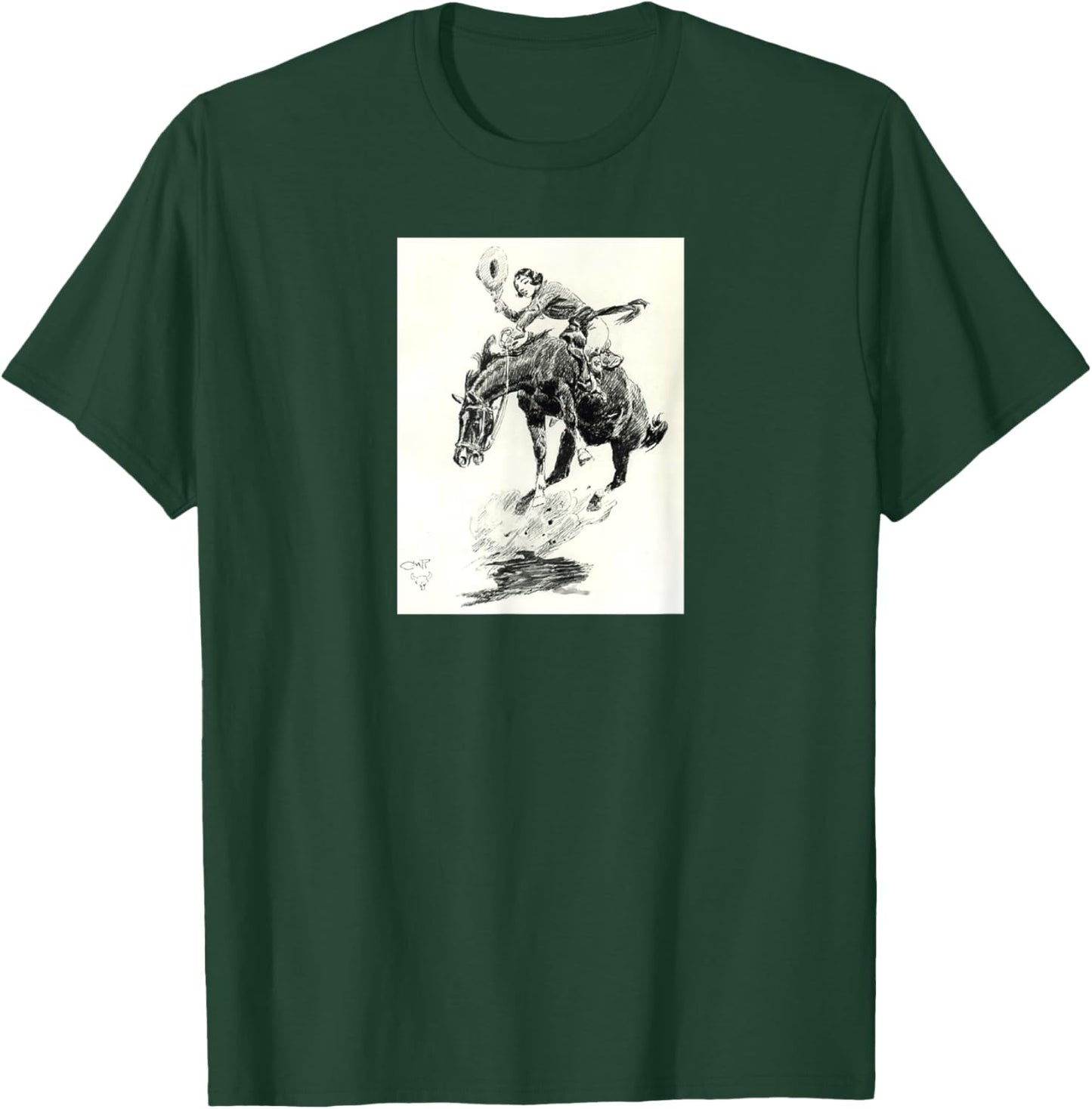 AmbiguiTee Art Western - Rodeo Cowgirl Riding Bucking Horse - Black - Small - Short Sleeve - Classic Fit - Cotton 65%, Polyester 35% T-Shirt - T-Shirt | Forest