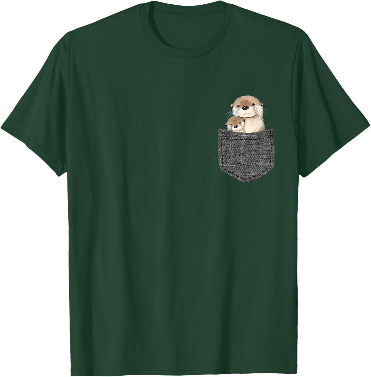 Otter Lover Pocket Gifts -Adults & Kids Black Small Cartoon Short Sleeve T-Shirt - T-Shirt | Forest