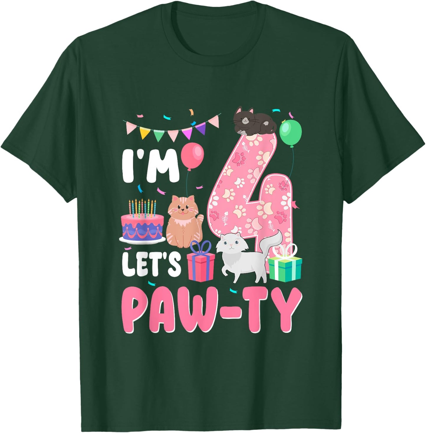 I'm 4 Let's Paw-Ty 4th Birthday Cats Lover 4 Year Old T-Shirt - T-Shirt | Forest