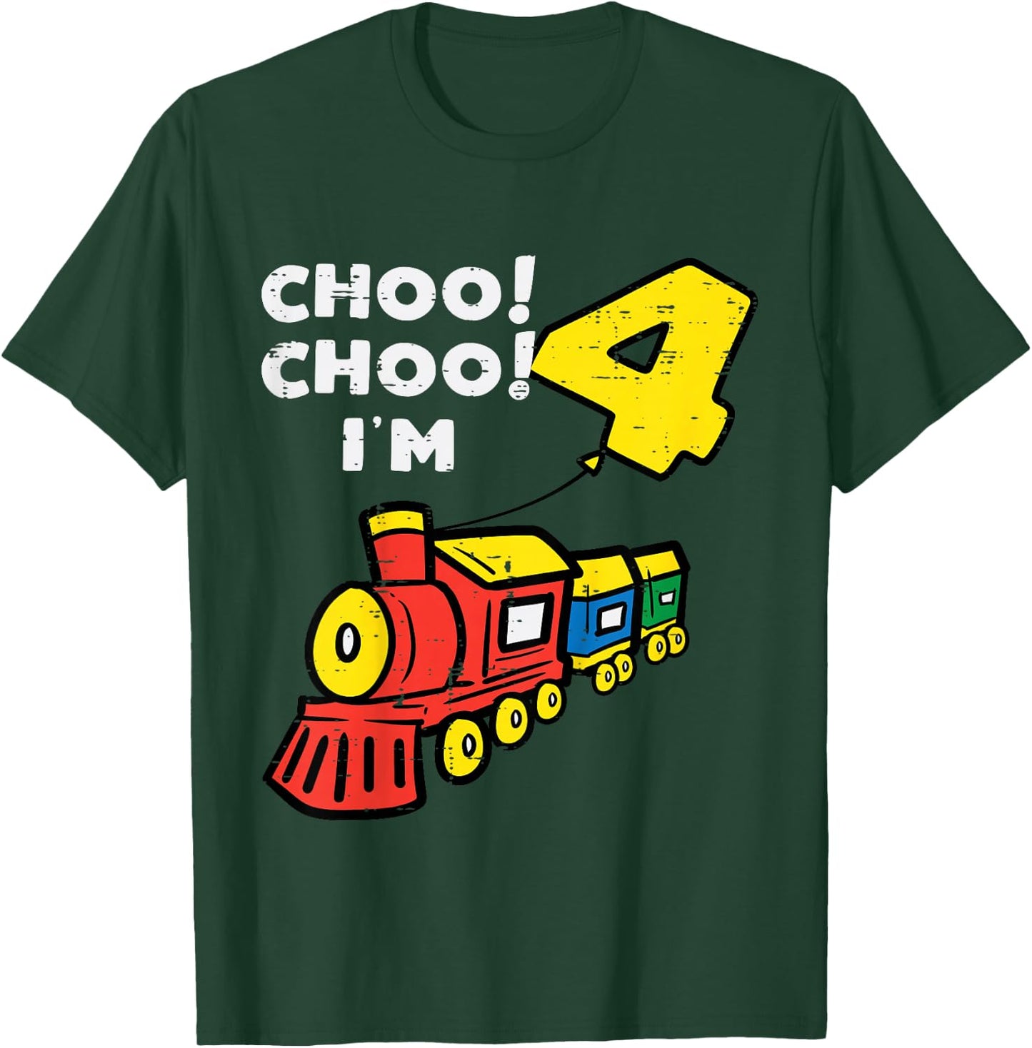 Kids 4th Birthday Train Choo Choo Im 4 Year Old Bday Boys Kids T-Shirt - T-Shirt | Forest