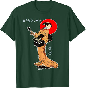 Rock And Roll Guitar Lady Japan Kimono Geisha Asian Japanese T-Shirt - T-Shirt | Forest