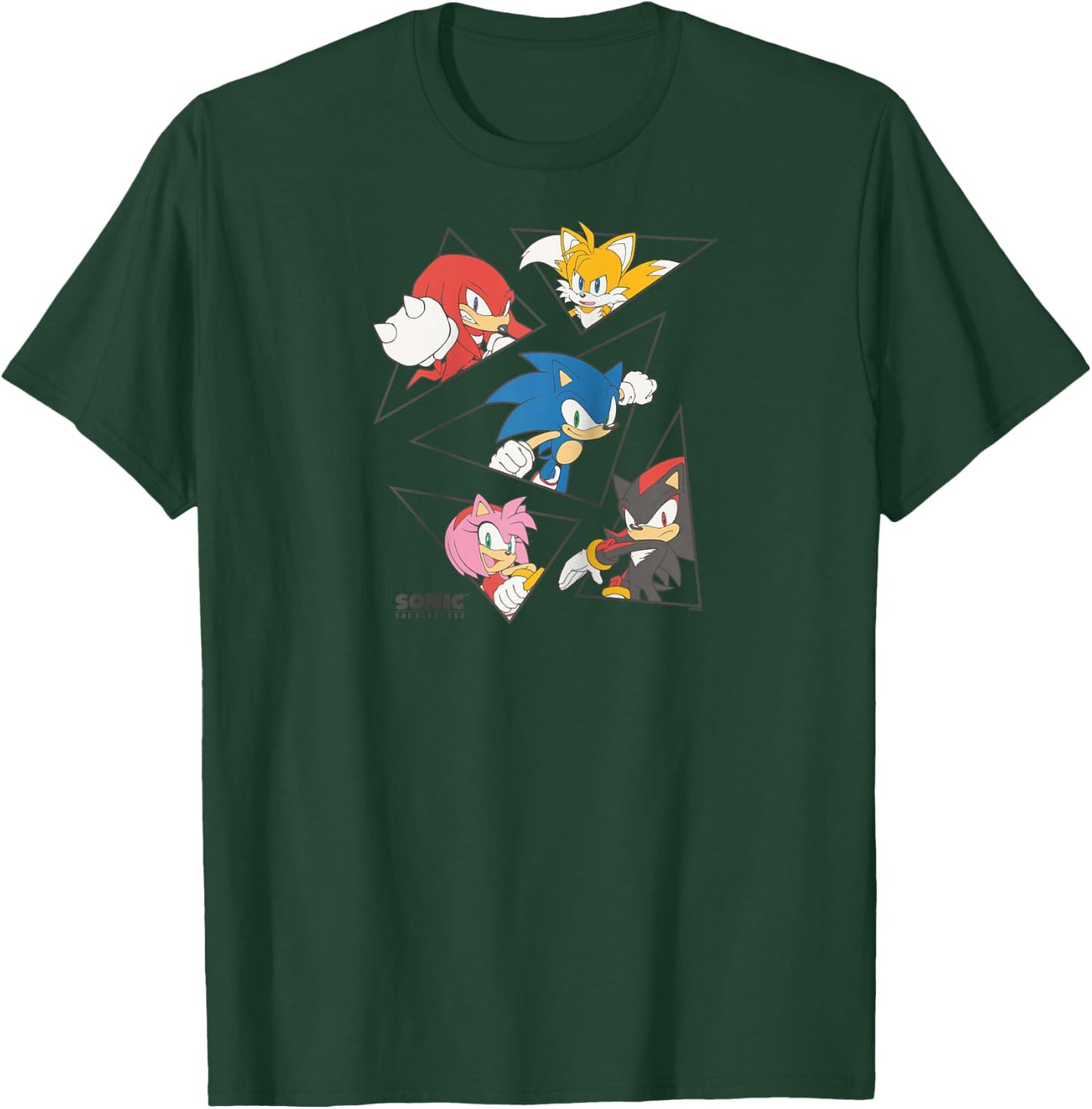 Sonic The Hedgehog Main Characters Triangle Portraits Retro Raglan Baseball T-Shirt - T-Shirt | Forest