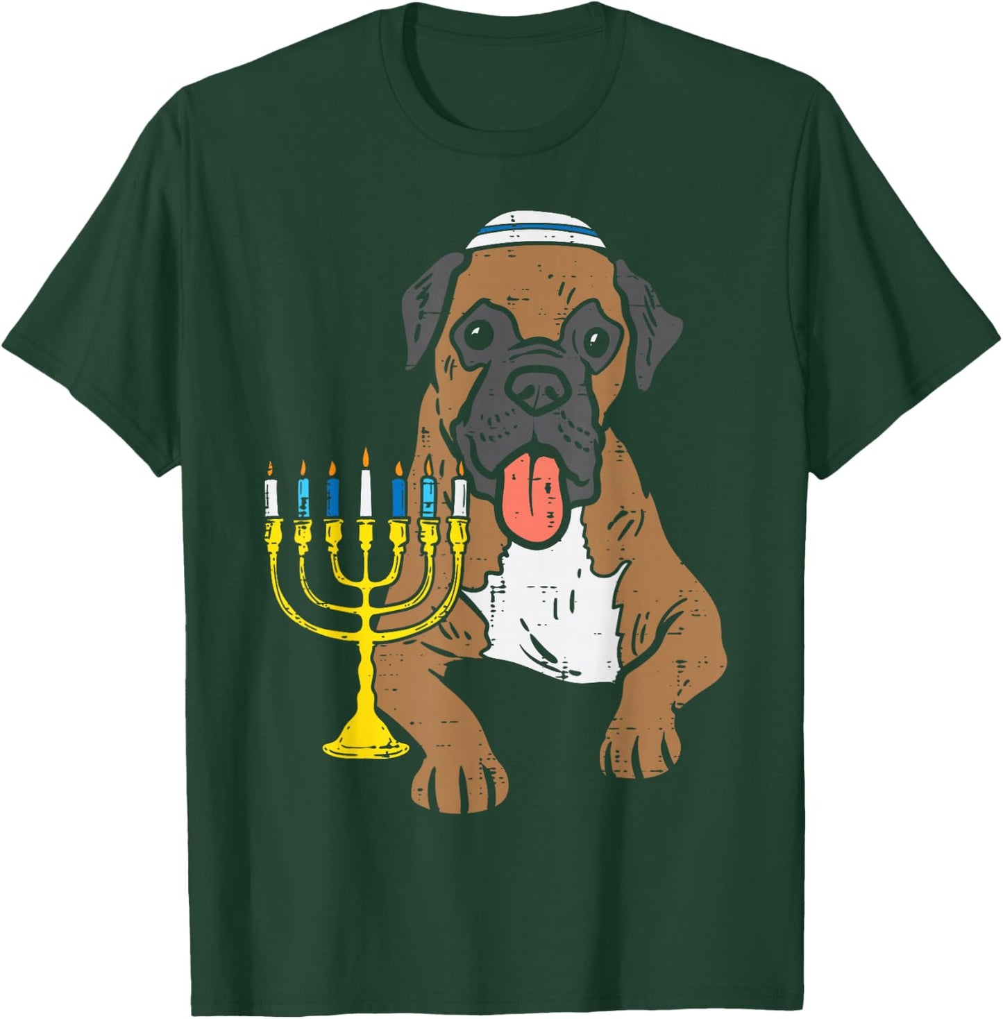 Jewish Boxer Dog Menorah Hanukkah Pajamas Chanukah PJs T-Shirt - T-Shirt | Forest