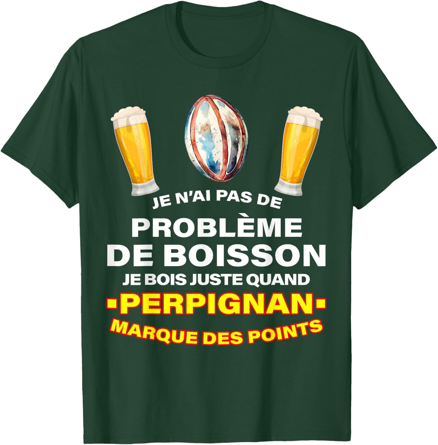 Rugby USAP Supporter Perpignan Essays And Aperitif Beer , Black, S T-Shirt - T-Shirt | Forest