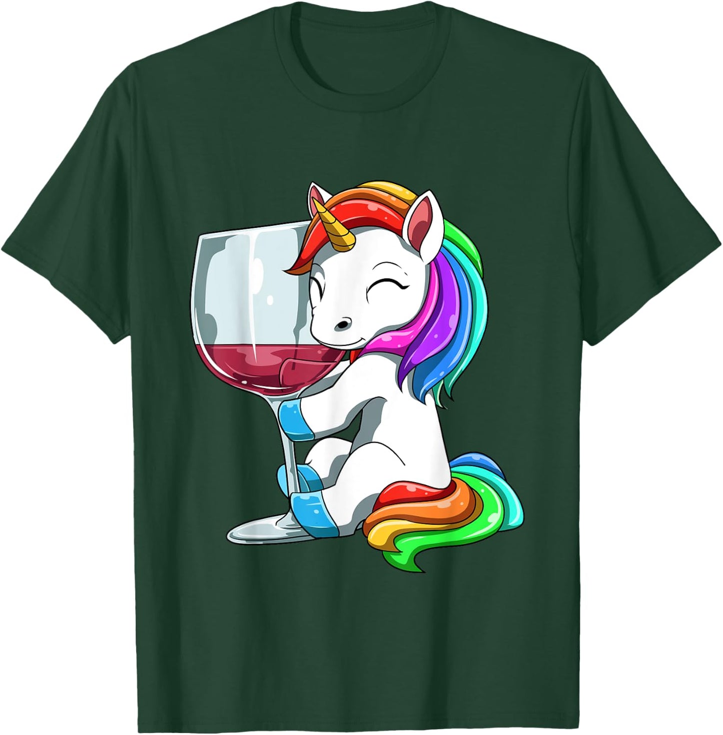Funny Wine Unicorn Drinking T-Shirt - T-Shirt | Forest